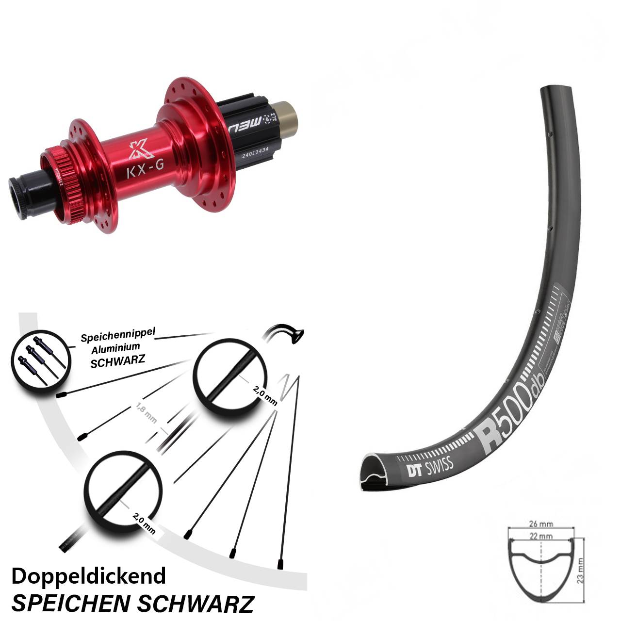 DT Swiss R500 28 Zoll Hinterrad KX-G rot N3W 12x142