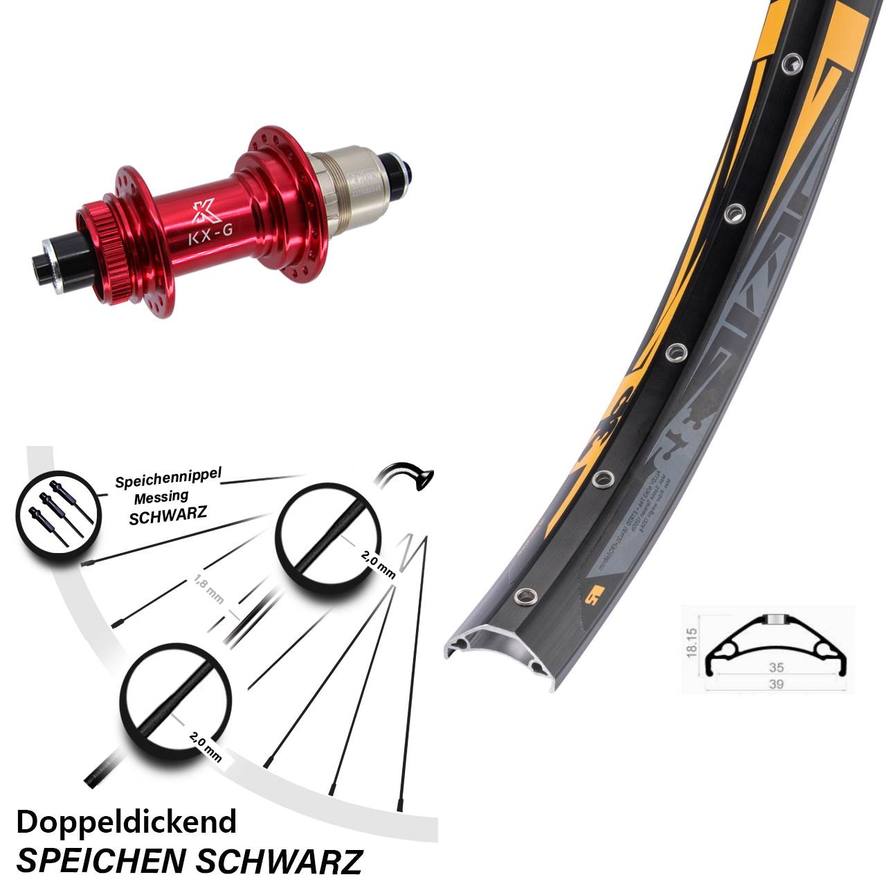 Hinterrad Centerlock QR 27,5 Zoll Rodi TRYP 35 KX-G rot XD-R