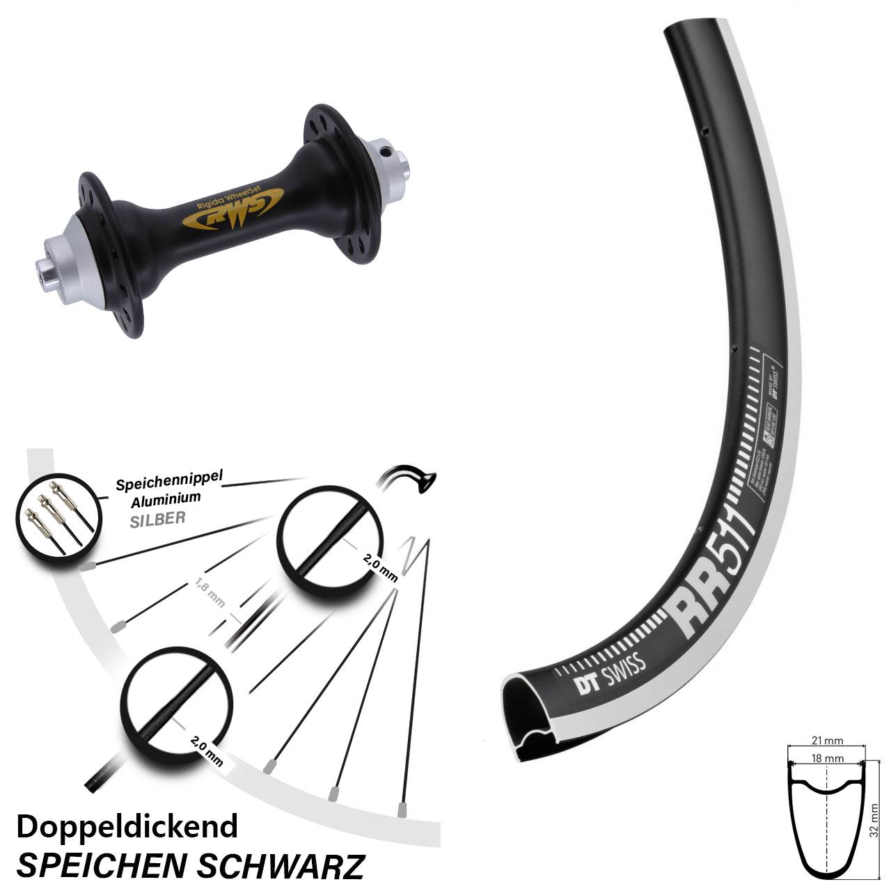 Vorderrad 28 Zoll DT Swiss RR 511 Rigida RWS QR