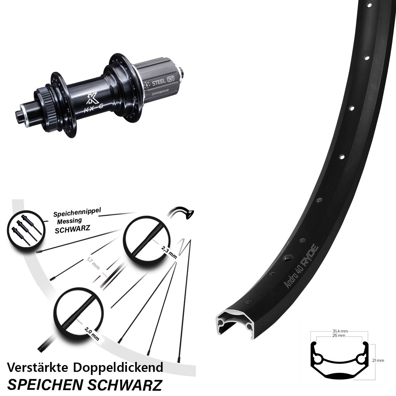 KX-GS 5x135 Centerlock Ryde Andra 40 Disc Laufrad 28-29 Zoll verstärkt Lastenrad 8-12 fach