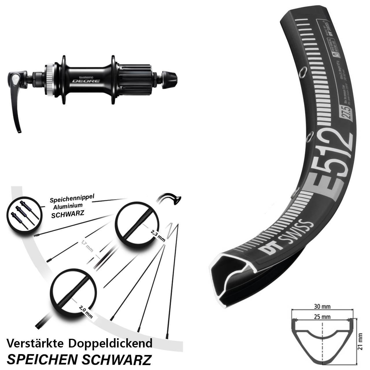 DT Swiss E512 Shimano Deore FH-M6000 Centerlock 29 Zoll Hinterrad QR 8-11 fach
