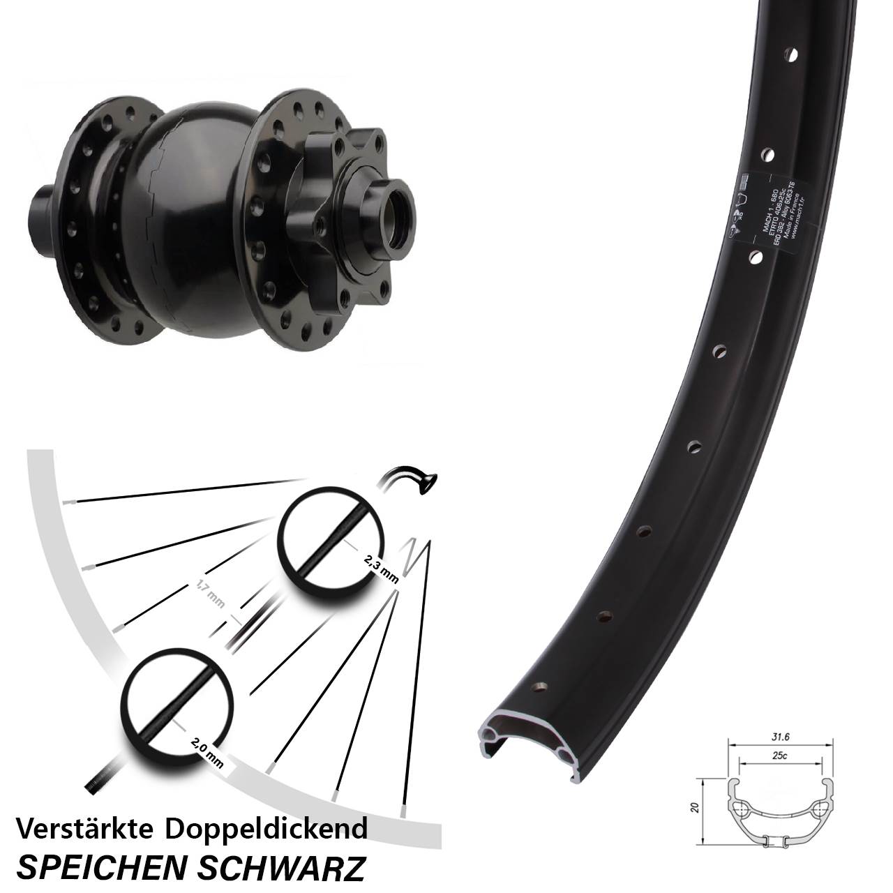 20 Zoll Mach1 Kargo SON 28 Disc Nabendynamolaufrad 15x110 Boost