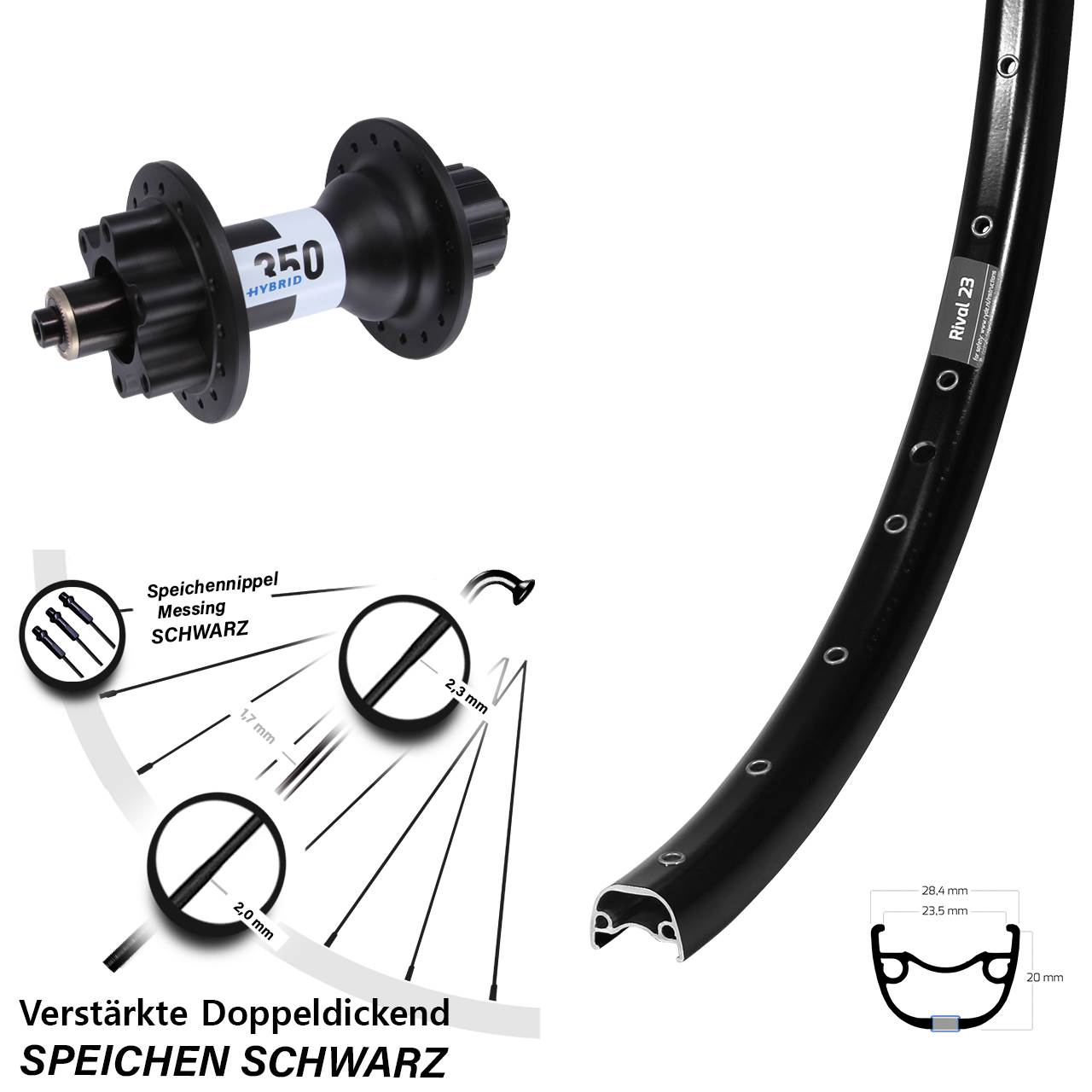 6-Loch Hinterrad 27,5 Zoll Ryde Rival 23 DT Swiss 350 Hybrid Singlespeed QR