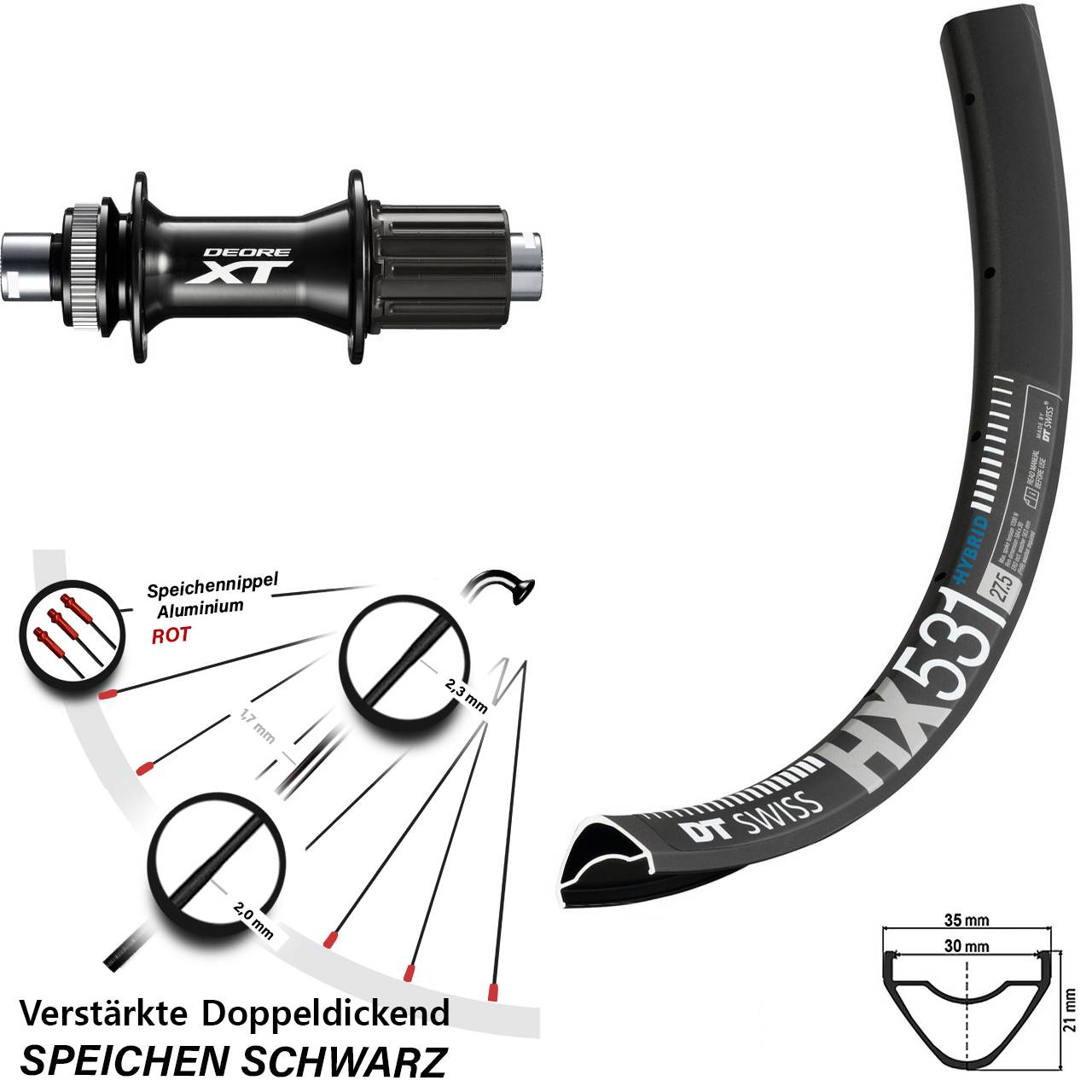 DT Swiss HX 531 Disc-Hinterrad 29 Zoll Shimano Deore XT FH-M8010-B Boost
