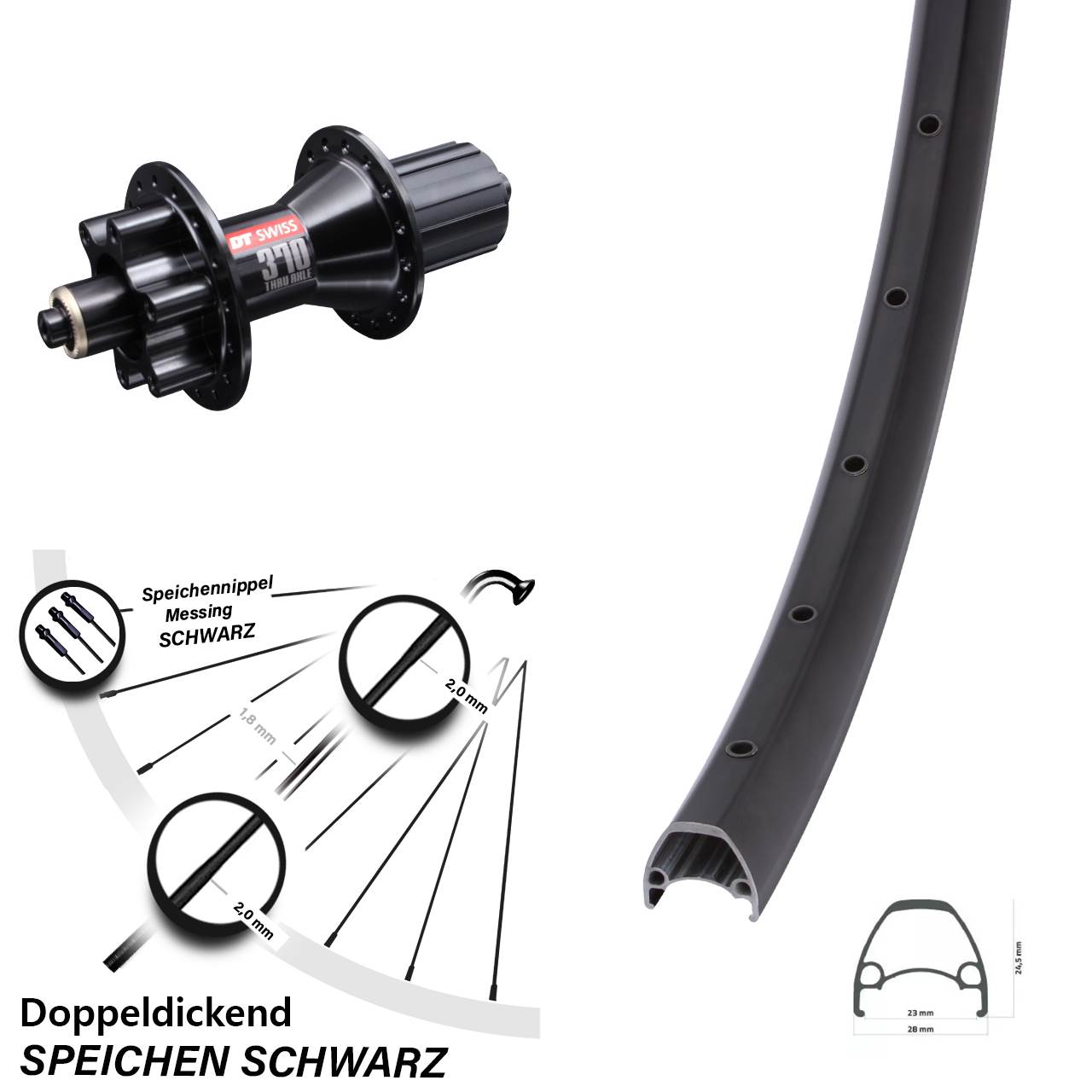 Ambrosio Sport DT Swiss 370 Hybrid 28 Zoll Hinterrad 6-Loch QR 8-11 fach