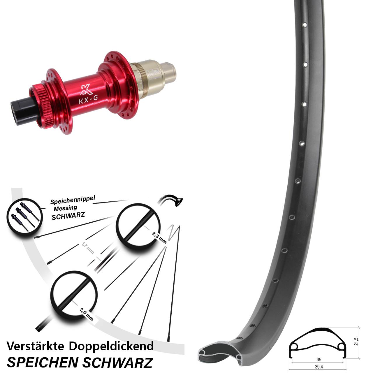 Ambrosio E35 KX-G rot 27,5 Zoll Hinterrad Centerlock 12x142 SRAM XDR