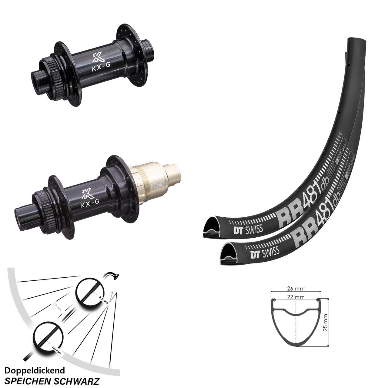 Centerlock Laufradsatz 28 Zoll DT Swiss RR481 KX-G XDR 15x100 12x142