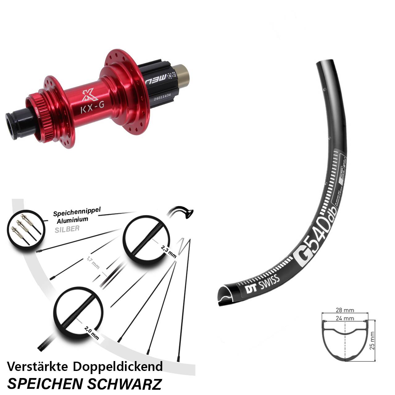 Centerlock Hinterrad 12x142 28-29 Zoll DT Swiss G 540 KX-G rot Campagnolo N3W