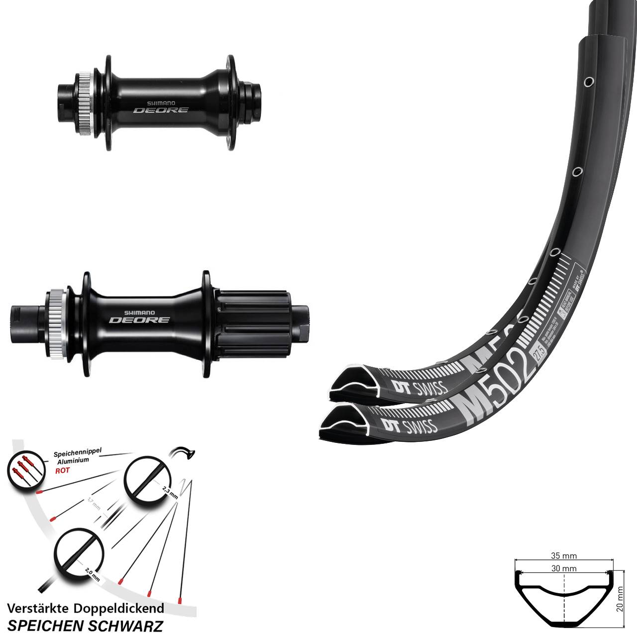 Disc Laufradsatz 27,5 Zoll DT Swiss M 502 Shimano Deore 8-11 fach HG 15x110 12x148