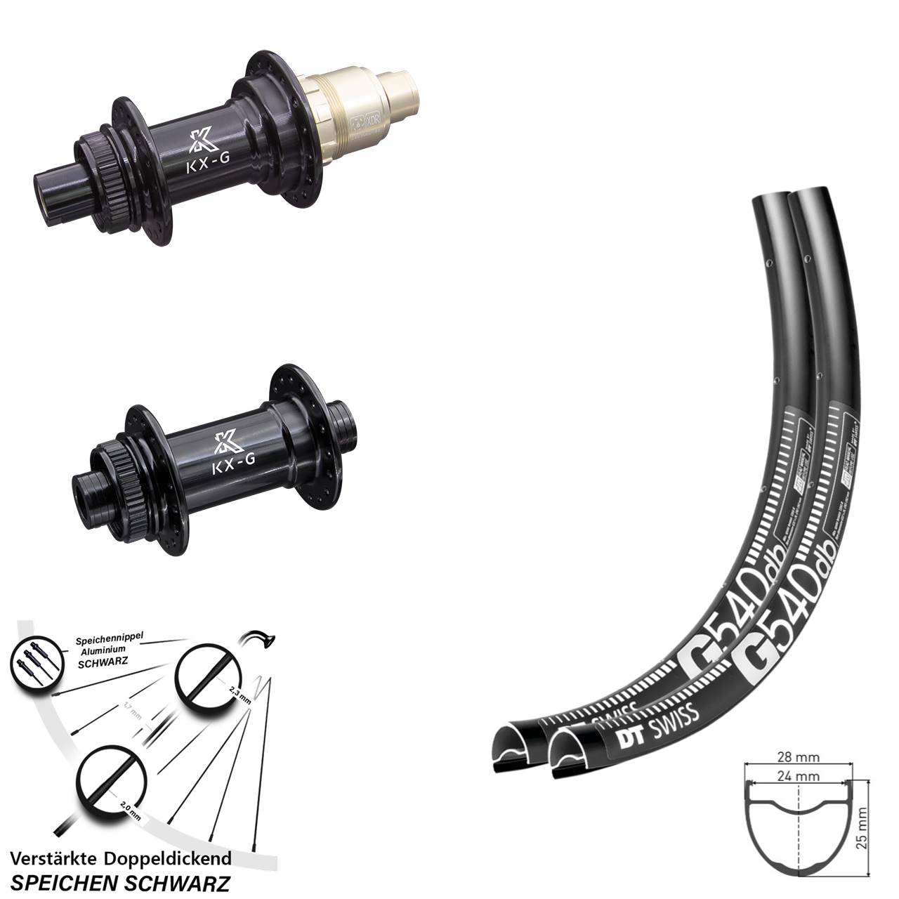 28-29 Zoll DT Swiss G540 KX-G Gravel Disc Laufrad-Satz 12x100/142 SRAM XDR