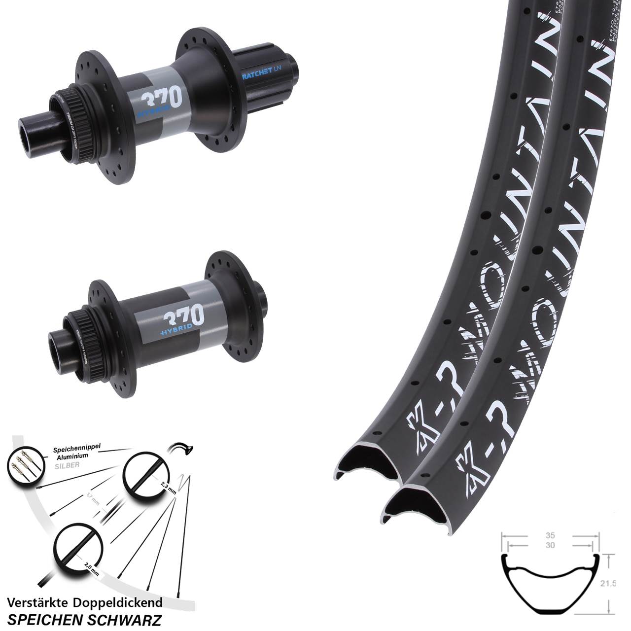 29 Zoll KX-R Mountain DT Swiss 370 Hybrid Centerlock Laufradsatz 15x110 12x148 8-11 fach