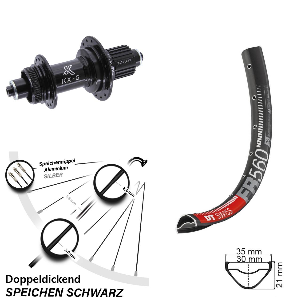 DT Swiss FR 560 26 Zoll Hinterrad KX-G Micro Spline