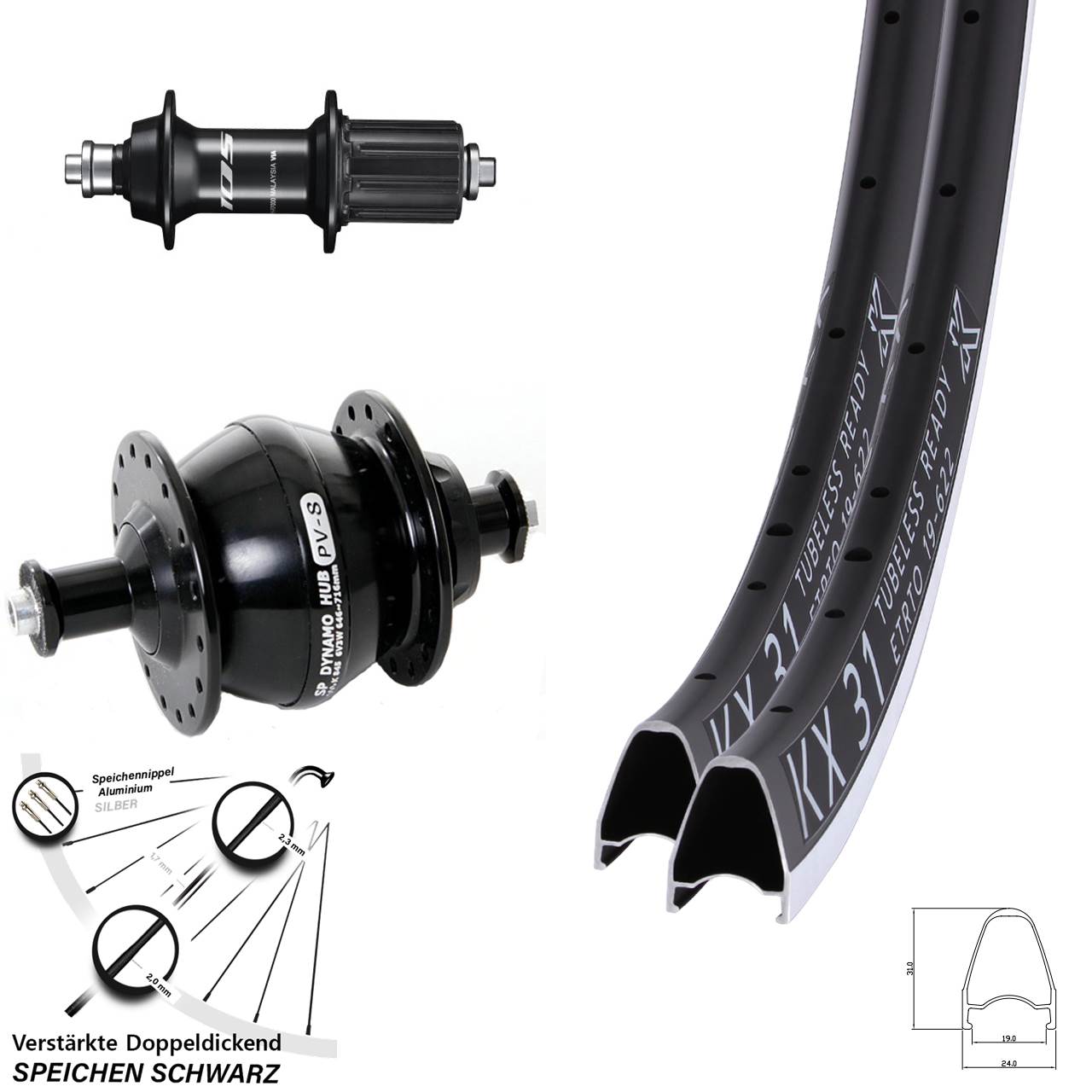 28 Zoll KX 31 Shimano 105 Shutter PV-8 Laufradsatz QR 8-12 fach HG