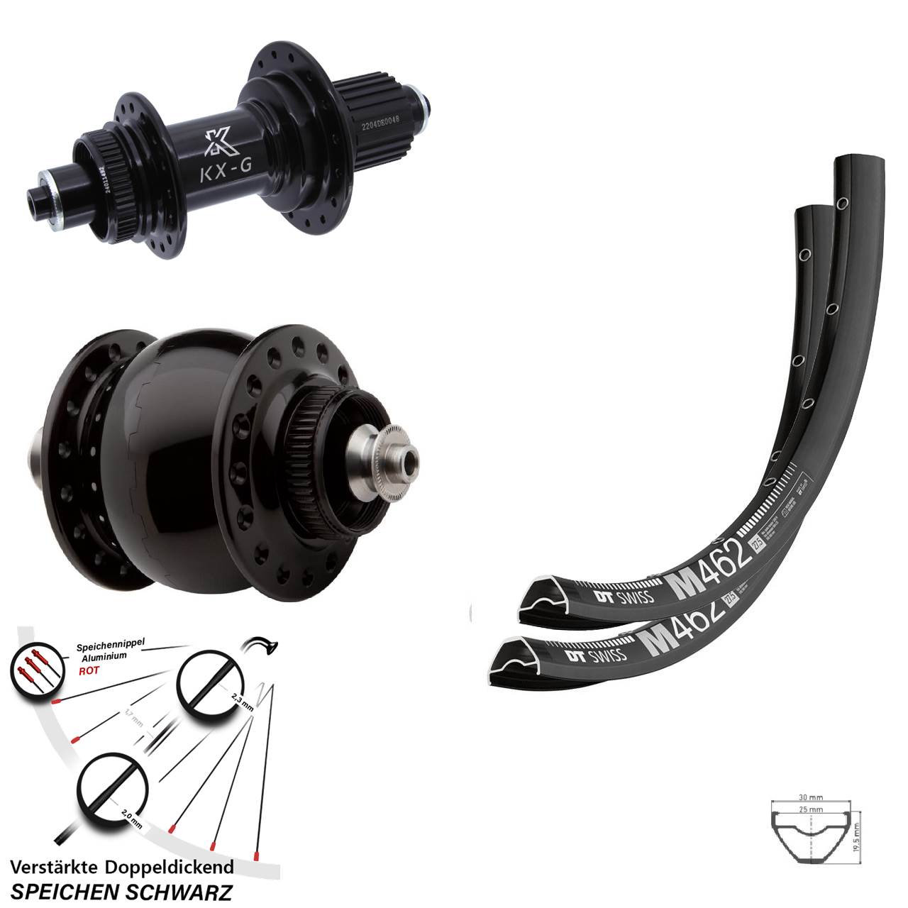 Laufradsatz Centerlock 27,5 Zoll DT Swiss M462 KX-GS Heavy Duty SON 28 Micro Spline QR