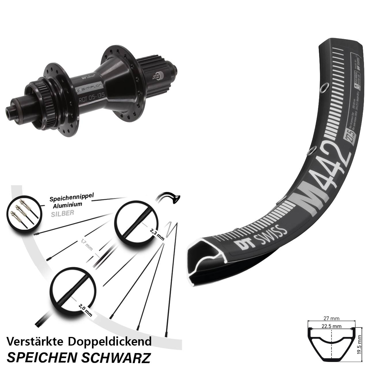 DT Swiss M442-370 Hybrid 29 Zoll Centerlock Hinterrad QR Micro Spline