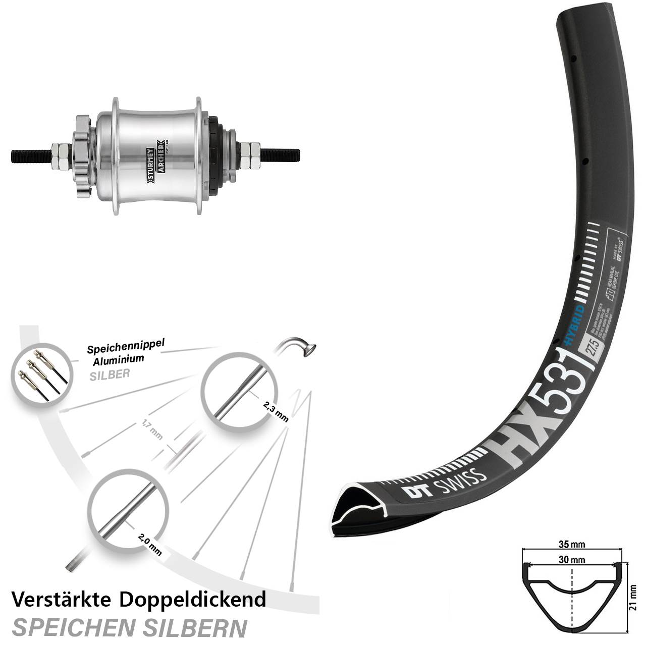 29 Zoll Hinterrad DT Swiss HX531 Sturmey Archer Automatic A2KL Disc