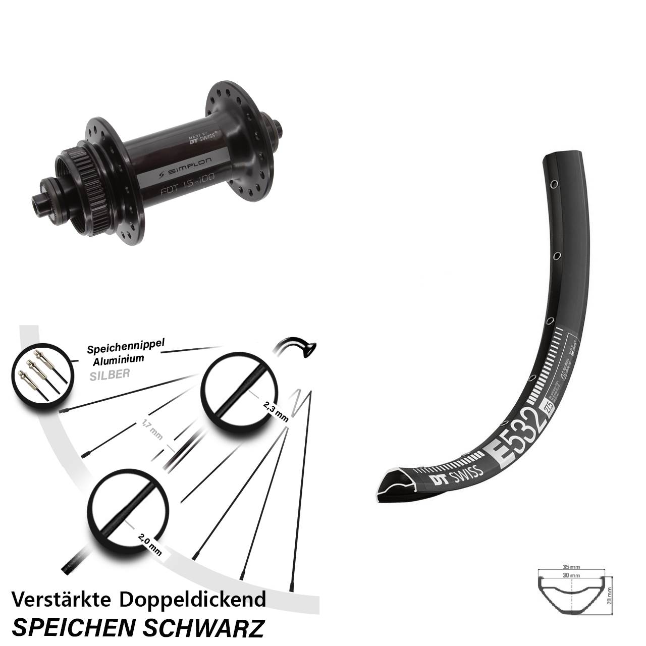 DT Swiss E532-370 29 Zoll Disc Vorderrad für Schnellspanner