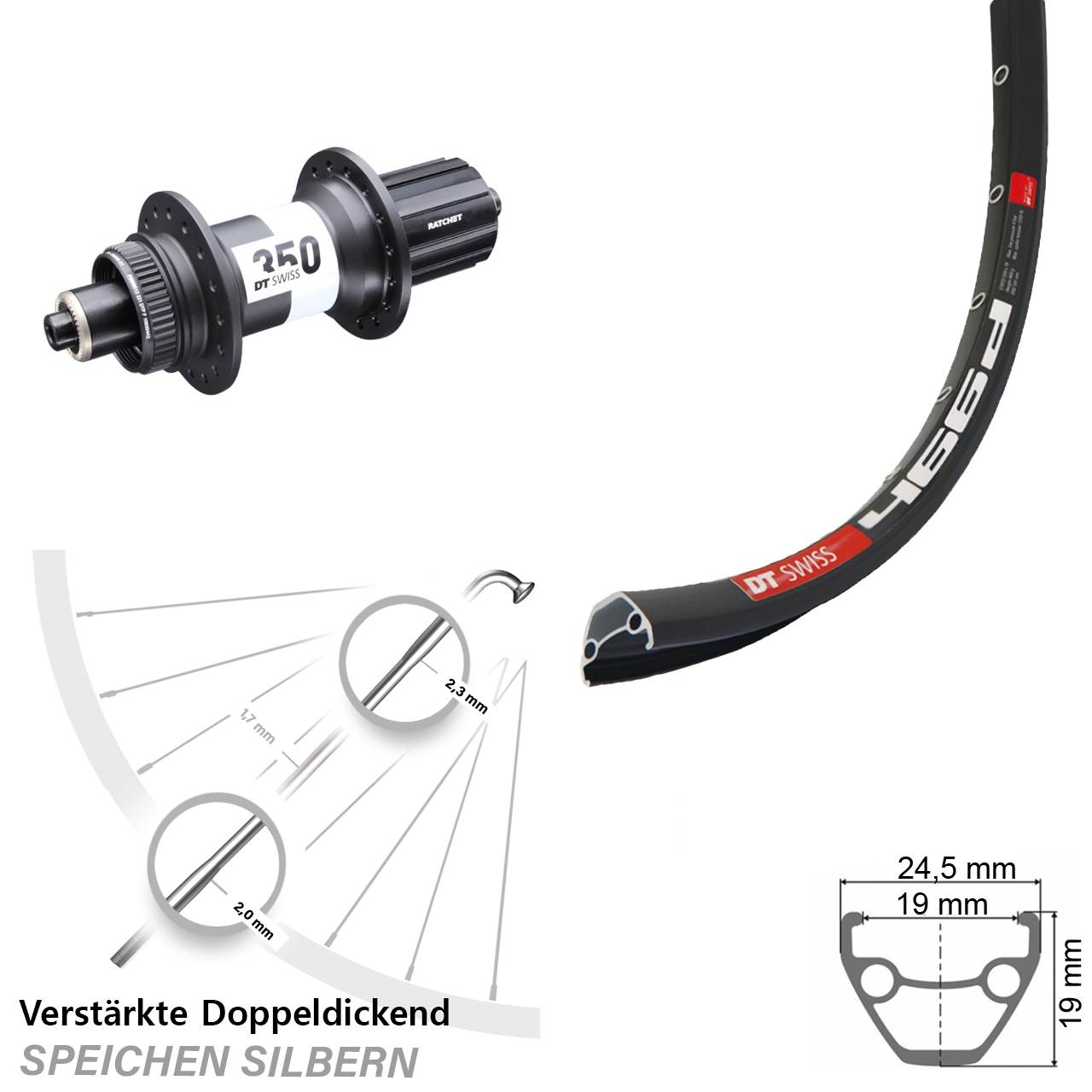 28 Zoll DT Swiss 466-350 Ratchet 36 Disc Hinterrad für Schnellspanner 8-11 fach