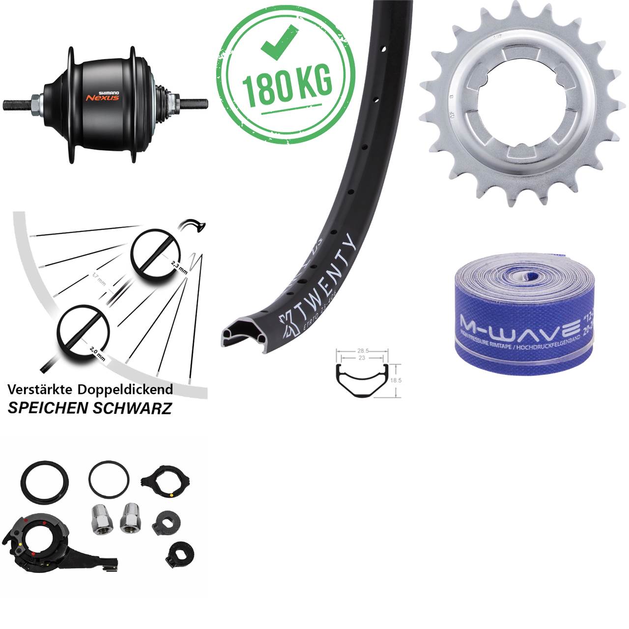Hinterrad 20 Zoll KX Twenty Shimano Nexus 8-Gang für Rollenbremse