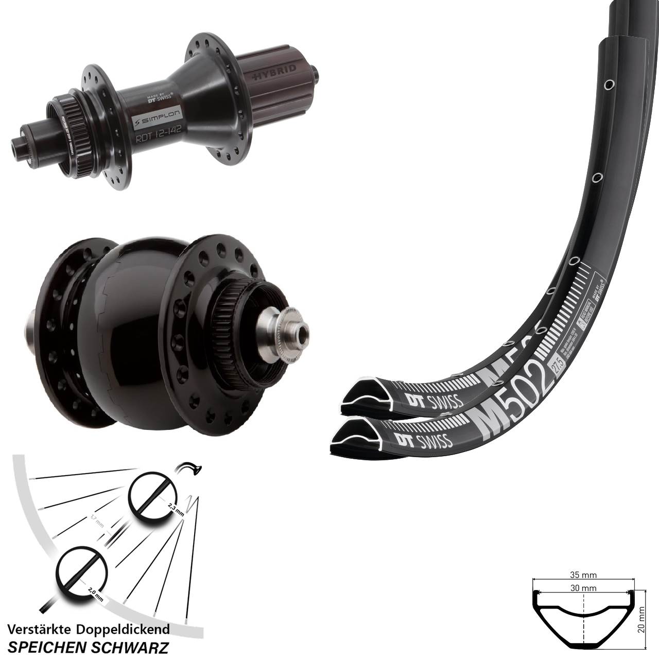 Disc Laufrad-Satz 27,5 Zoll DT Swiss M 502 370 Hybrid SON delux 8-11 fach QR