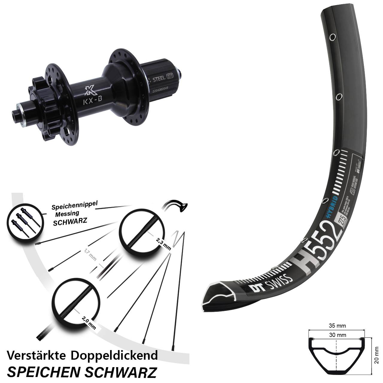 29 Zoll DT Swiss H 552 KX-B Disc Hinterrad für Schnellspanner Boost 8-12 fach