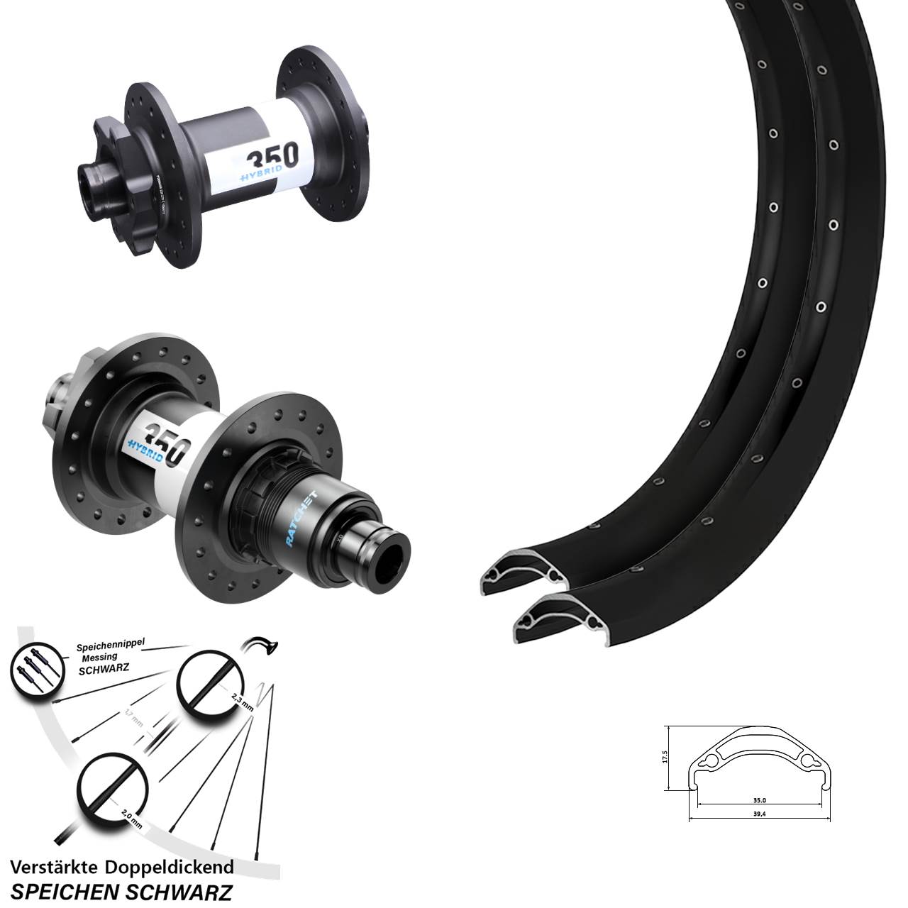 Ryde Disc 35 DT Swiss 350 Hybrid 29 Zoll 6-Loch Laufradsatz 15x110 12x148 Boost XD