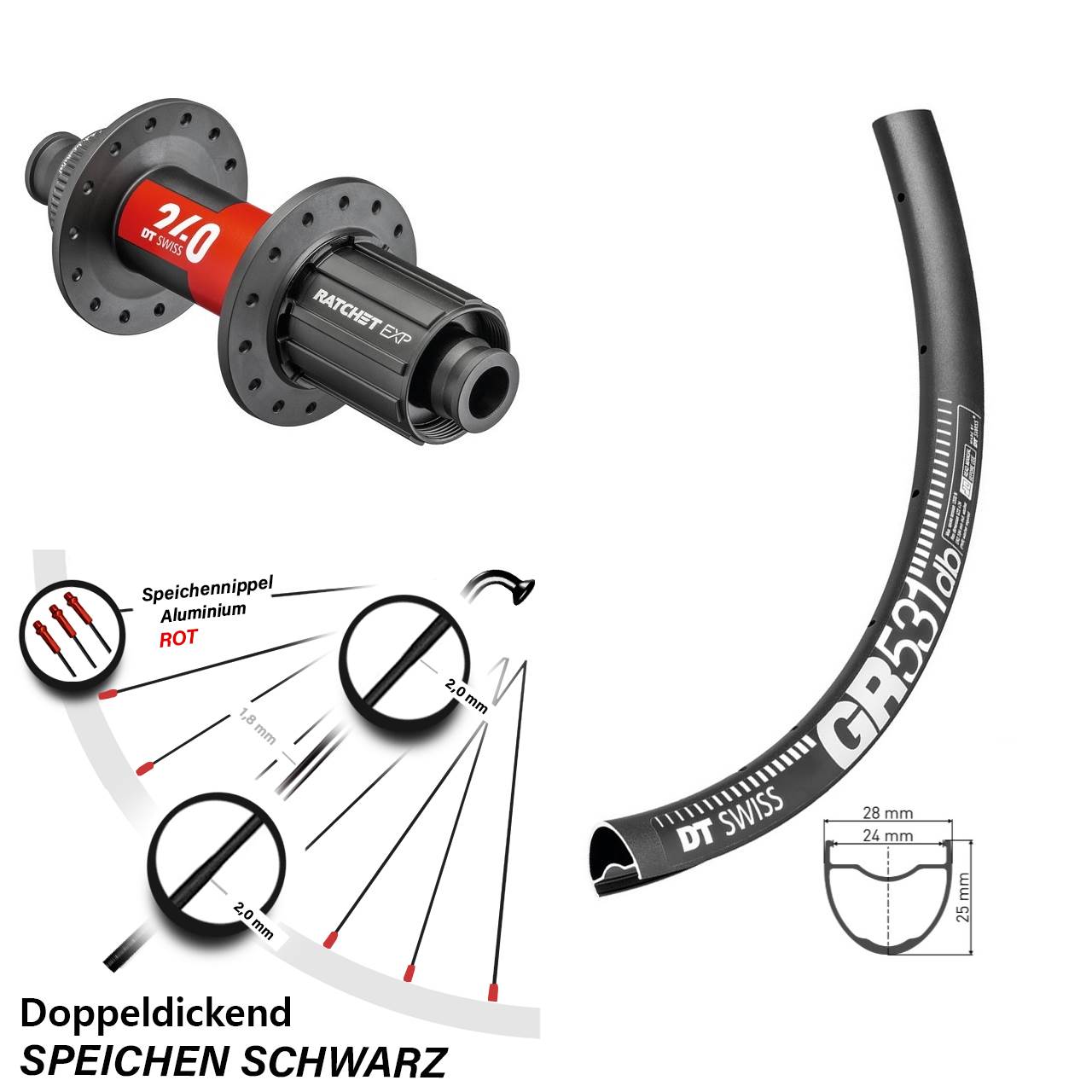 28 Zoll GR531 DT Swiss 240 EXP Disc Laufrad 12x142 8-12 fach