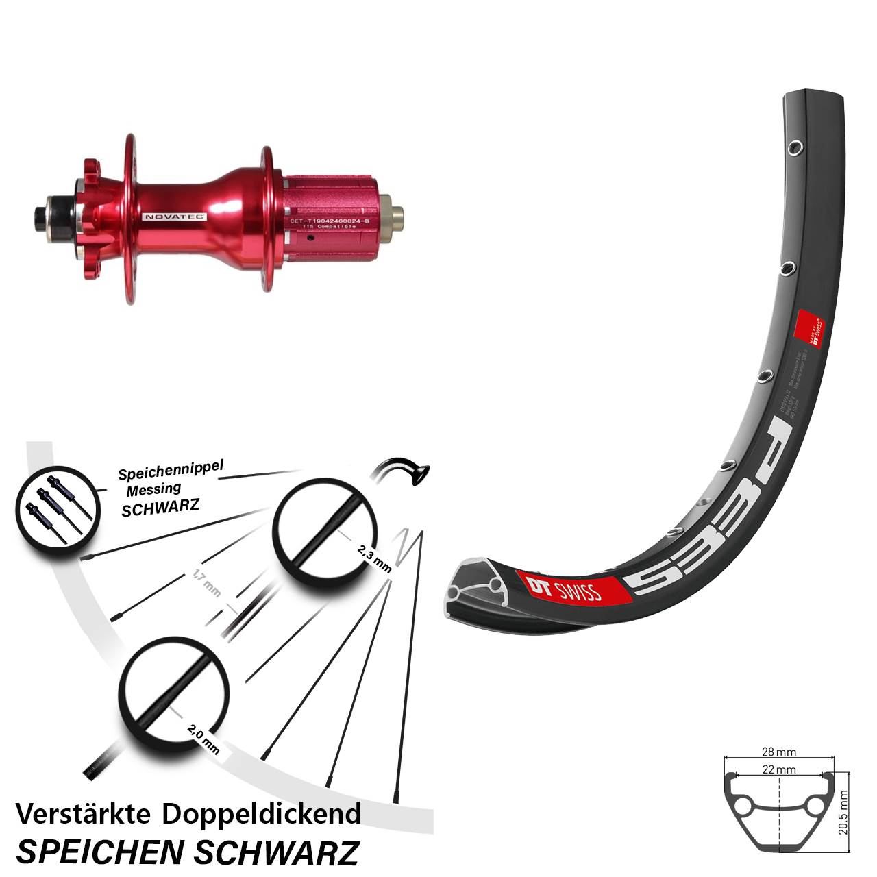 26 Zoll DT Swiss 533 D Novatec D792SB Hinterrad 6-Loch für Schnellspanner 8-12 fach HG