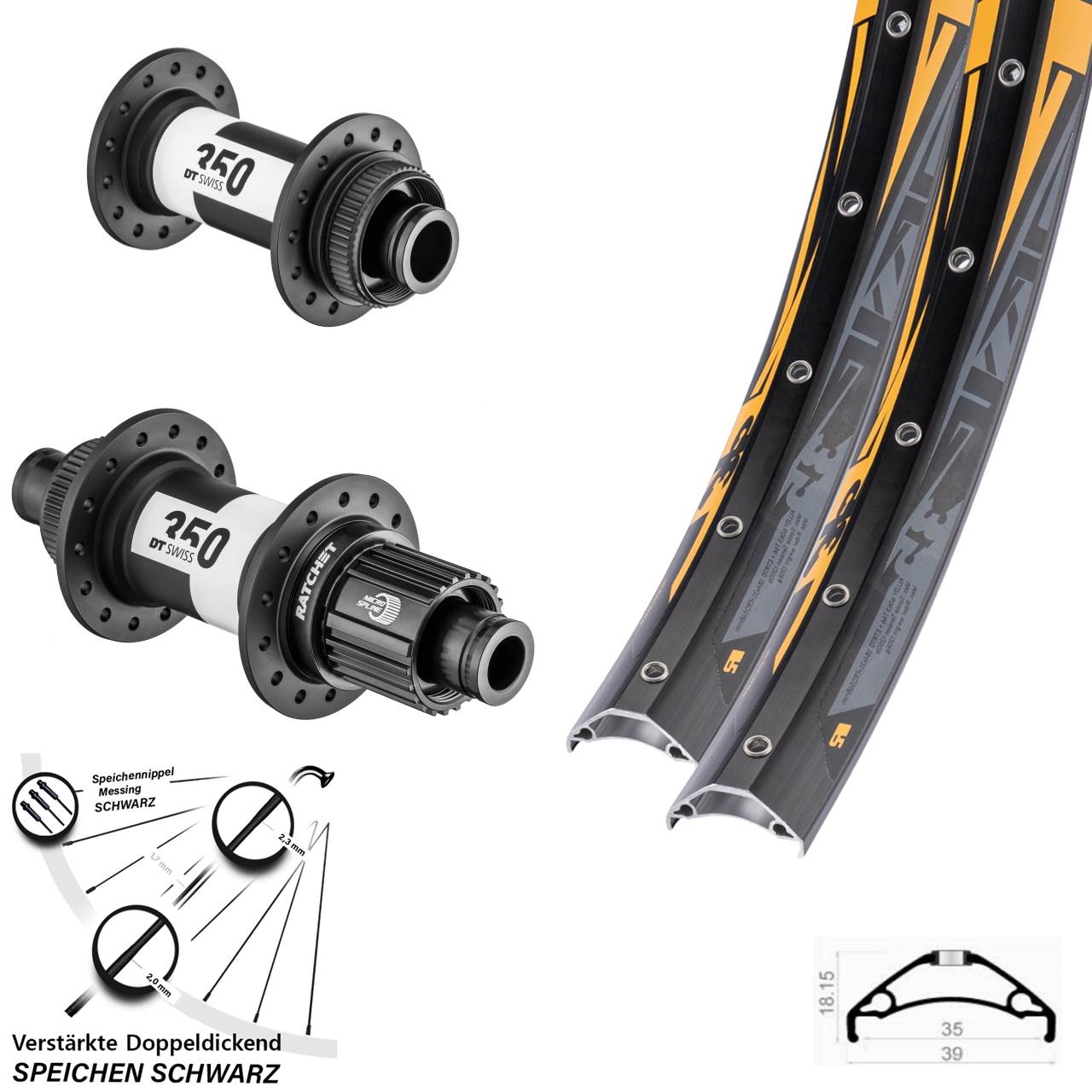 Rodi TRYP 35 DT Swiss 350 27,5 Zoll Centerlock Laufradsatz 15x100 12x142 Micro Spline