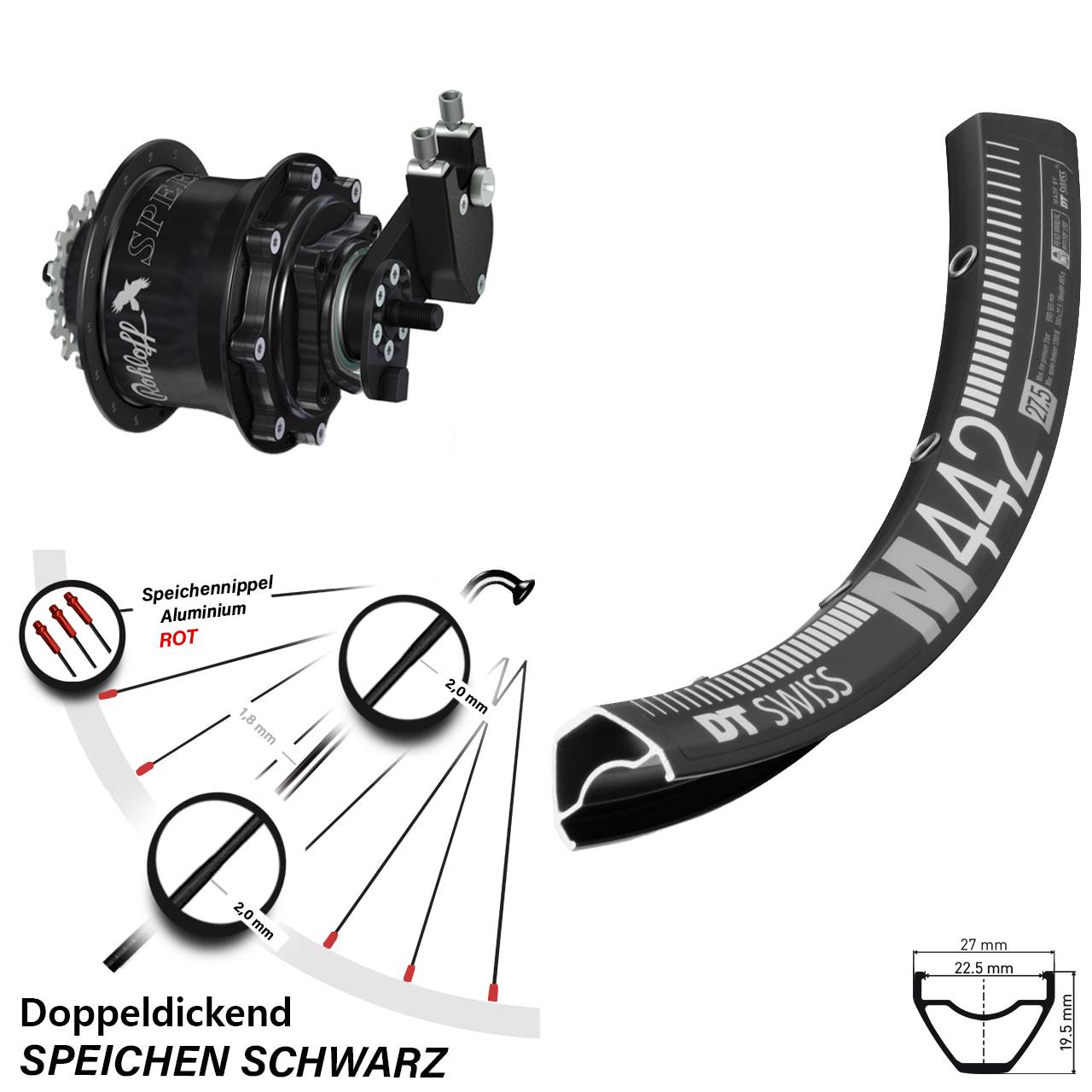 28 Zoll DT Swiss M 442 Rohloff 500/14 TS DB OEM Tandem