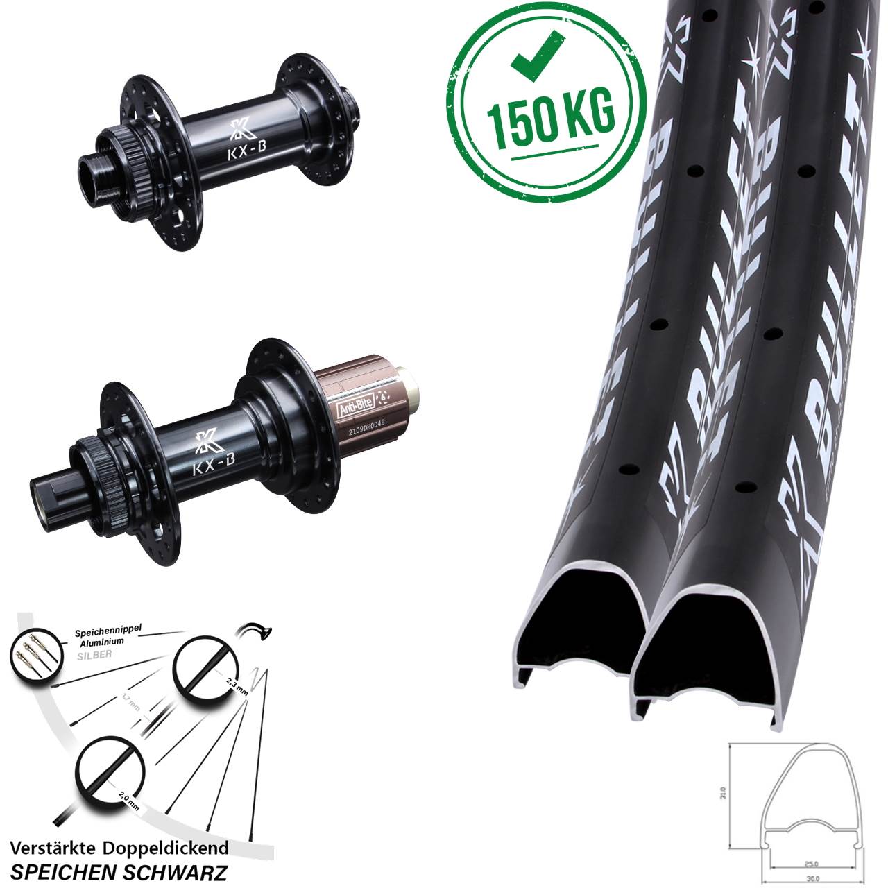 KX-Bullet OS 28-29 Zoll Laufradsatz Centerlock 12x110/148 Boost 8-12 fach HG