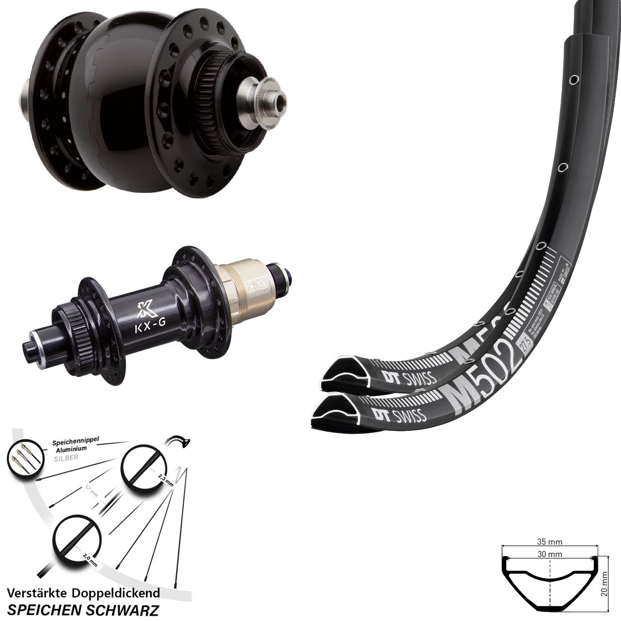 Disc Laufrad-Satz 29 Zoll DT Swiss M502 KX-G SON 28 SRAM XDR QR