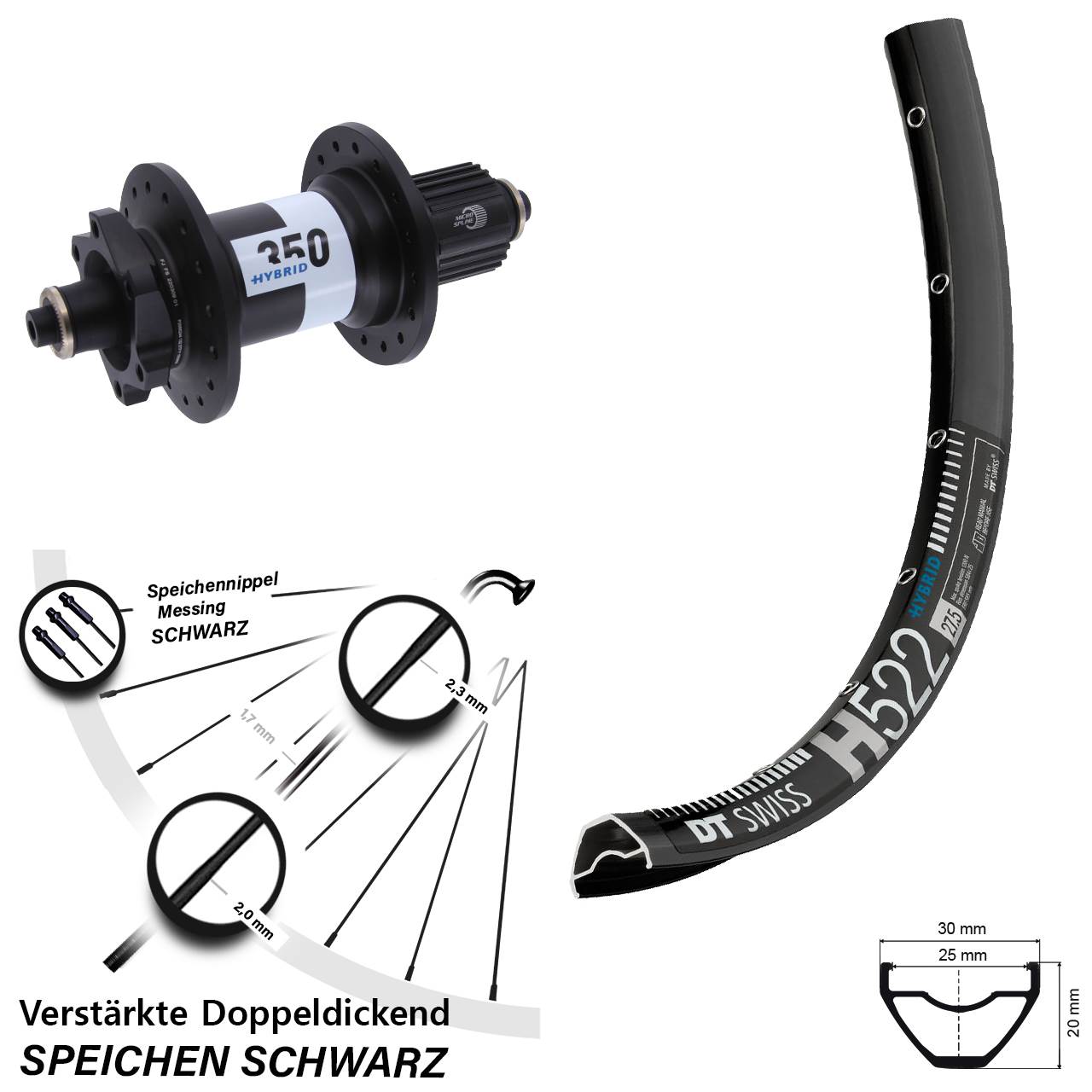 28 Zoll DT Swiss H 522-350 Hybrid Disc Laufrad QR Boost Shimano Micro Spline
