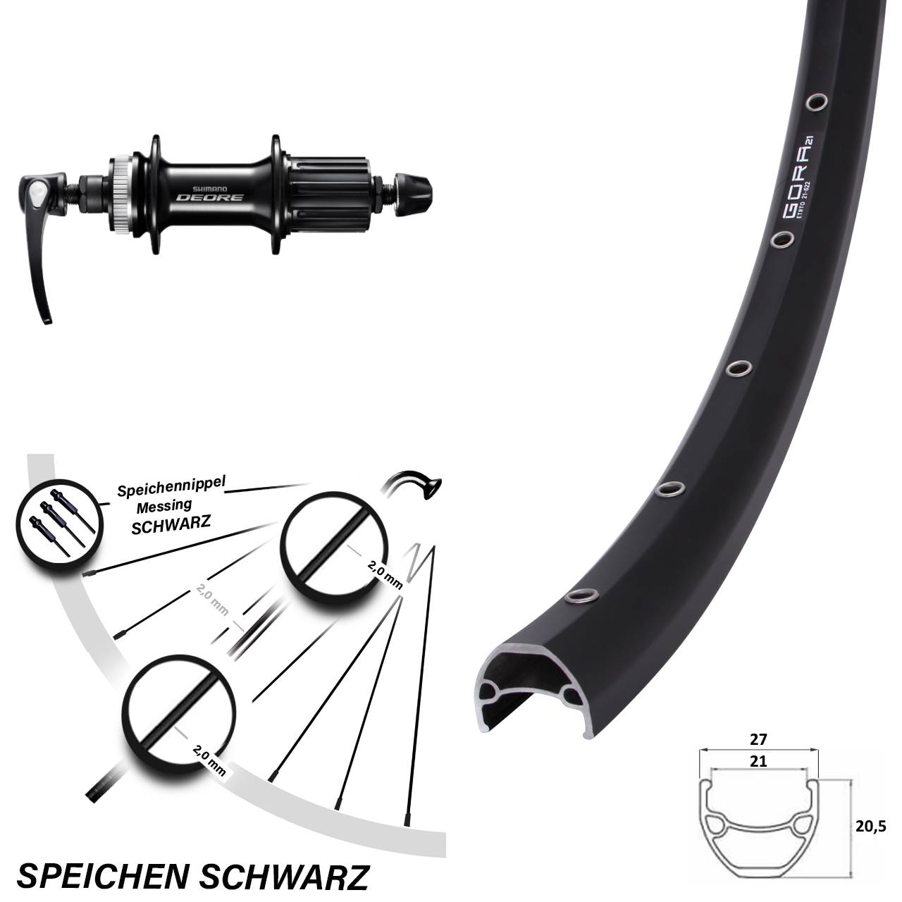 Disc Hinterrad 28-29 Zoll Gora 21 Shimano Deore FH-M6000 8-11 fach QR