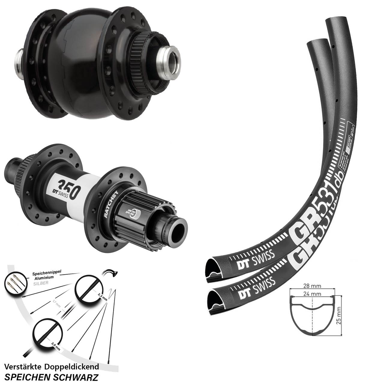 27,5 Zoll DT Swiss GR531 SON 28 350 Micro Spline Centerlock Laufradsatz 12x100/142