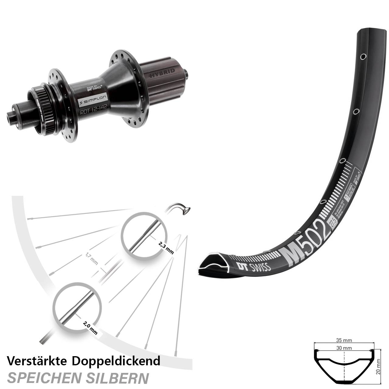 Disc Laufrad für Schnellspanner 29 Zoll DT Swiss M502-370 Hybrid 8-11 fach