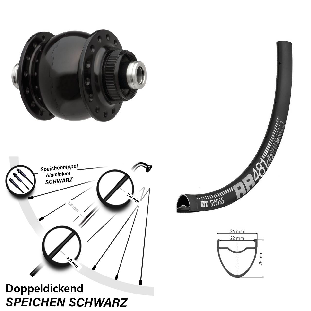 28 Zoll Nabendynamo Vorderrad für Steckachse DT Swiss R 481 Son 28-12 Centerlock