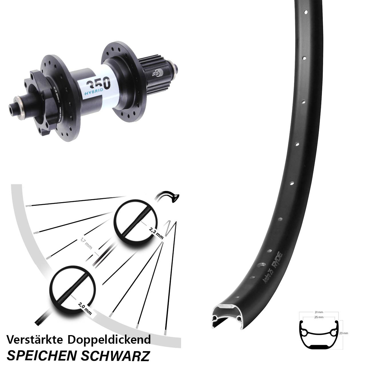Ryde Andra 25 DT Swiss 350 Hybrid 29 Zoll Disc Hinterrad QR Boost Shimano Micro Spline