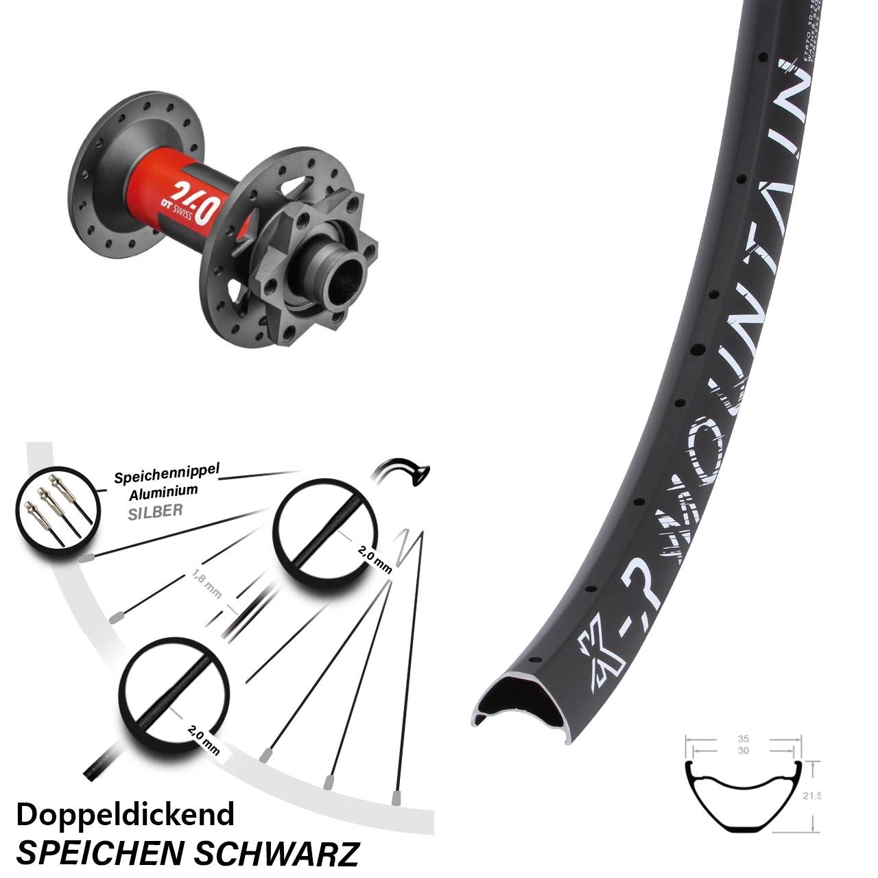 leichtes 29 Zoll MTB Vorderrad DT Swiss 240 Boost 6-Loch KX-R Mountain 30-622 ETRTO