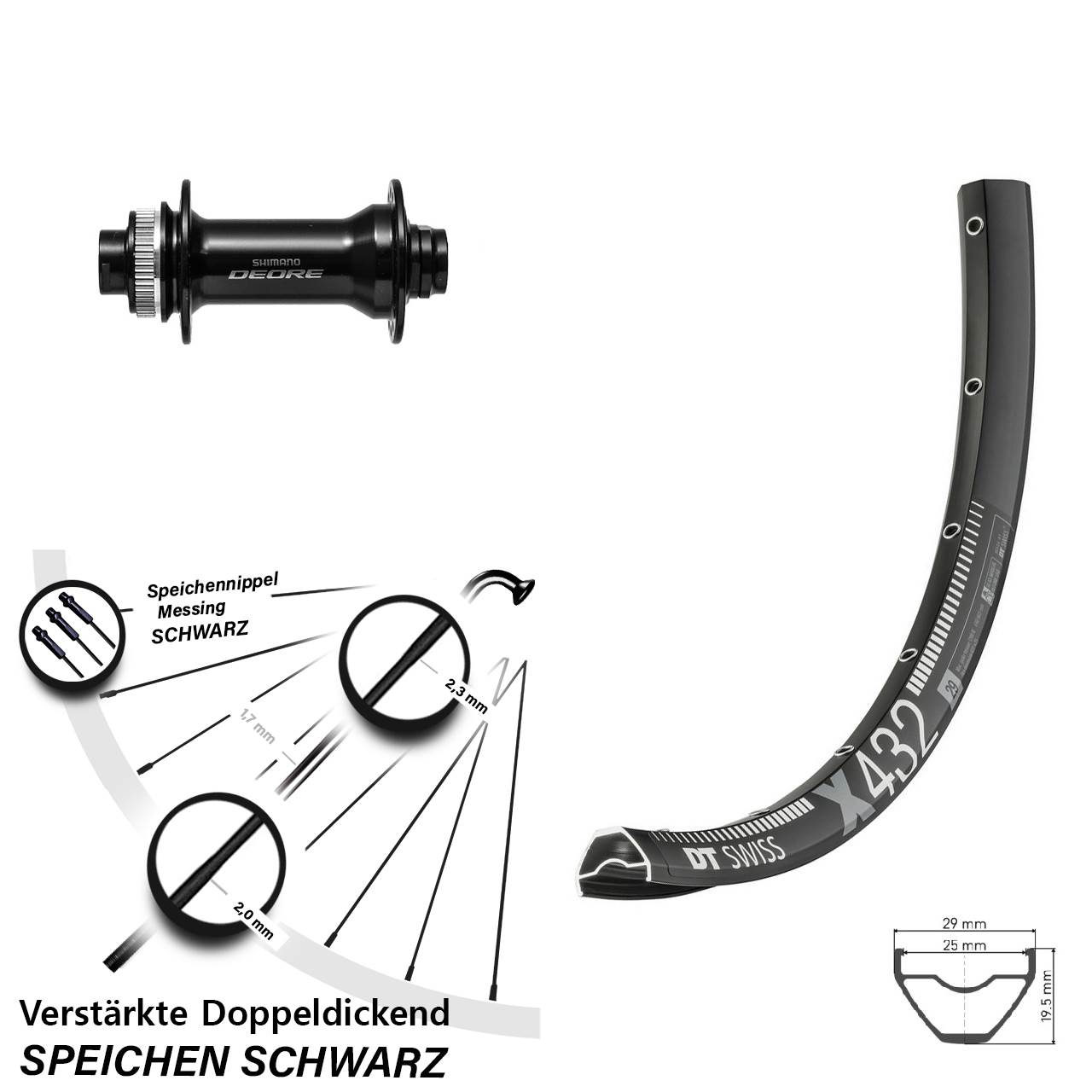 Centerlock Vorderrad 29 Zoll DT Swiss X432 Shimano HB-M6010-B 15x110 Boost