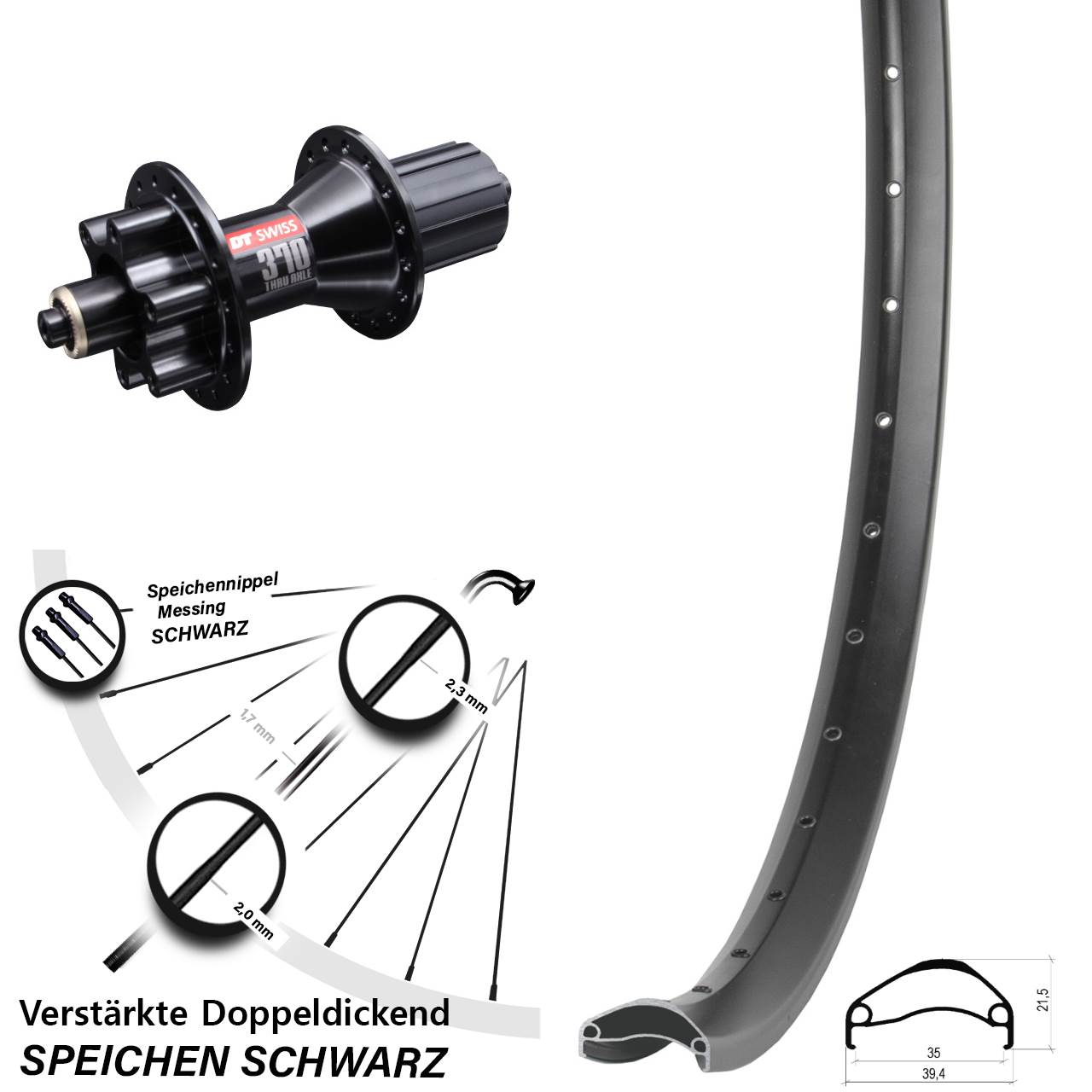 Ambrosio E35 DT Swiss 370 27,5 Zoll Hinterrad 6-Loch für Schnellspanner 8-11 fach HG