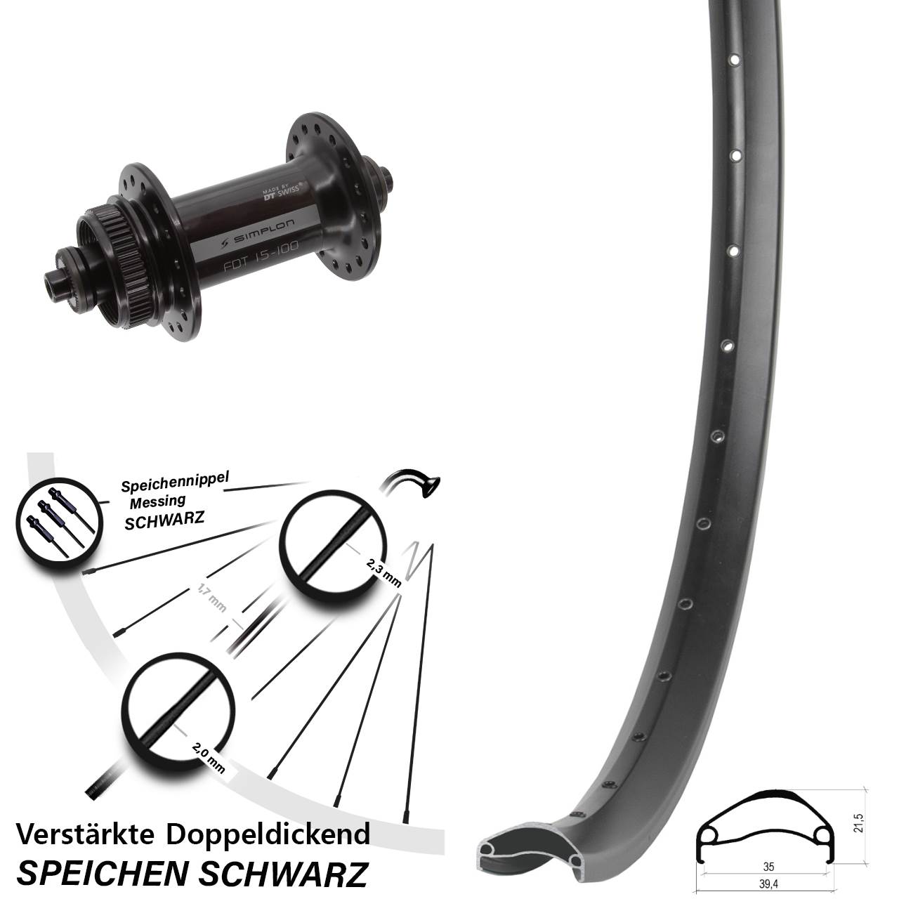29 Zoll Ambrosio E35 DT Swiss 370 Centerlock Vorderrad für Schnellspanner