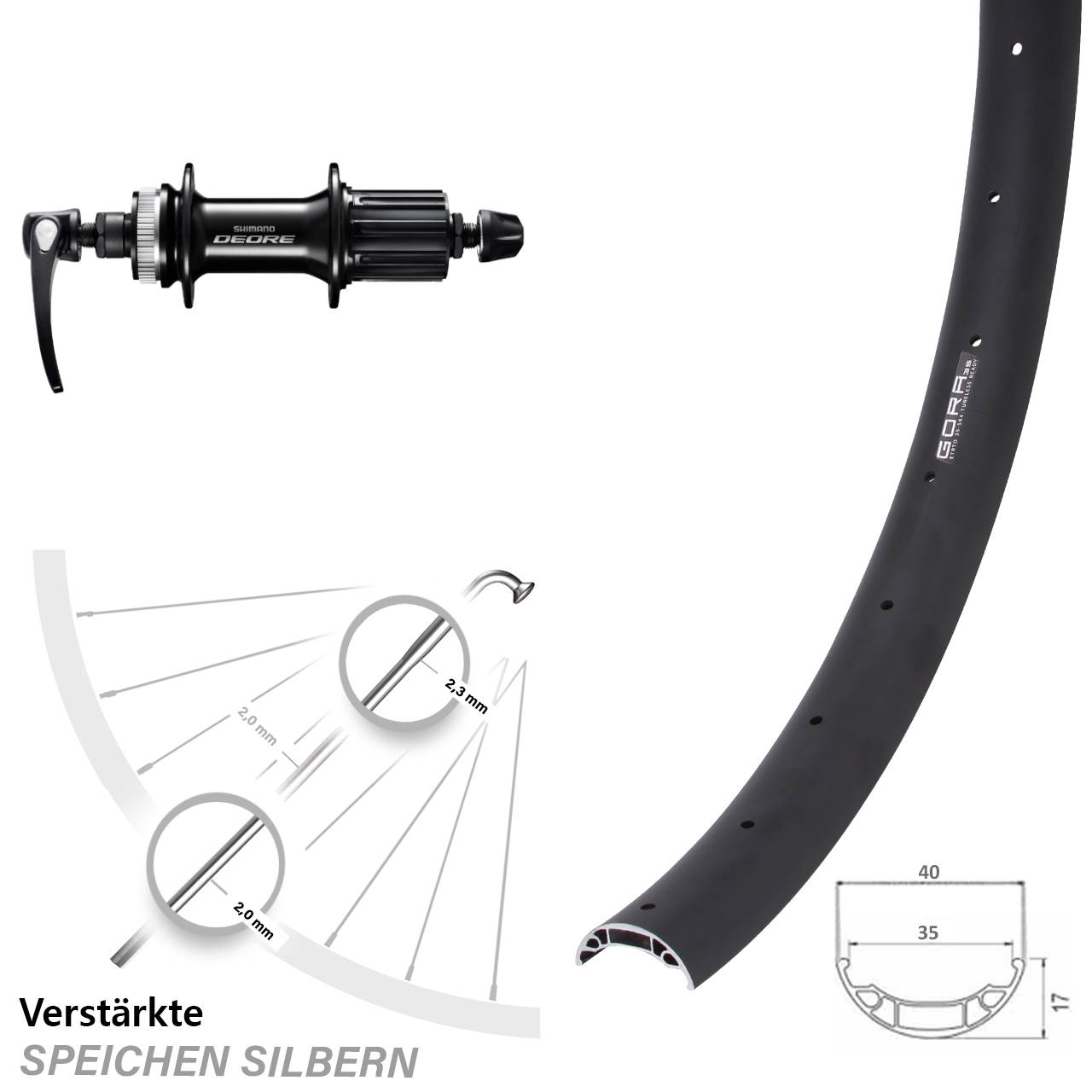 Disc Laufrad 27,5 Zoll Gora 35 Shimano FH-M6000 8-11 fach QR