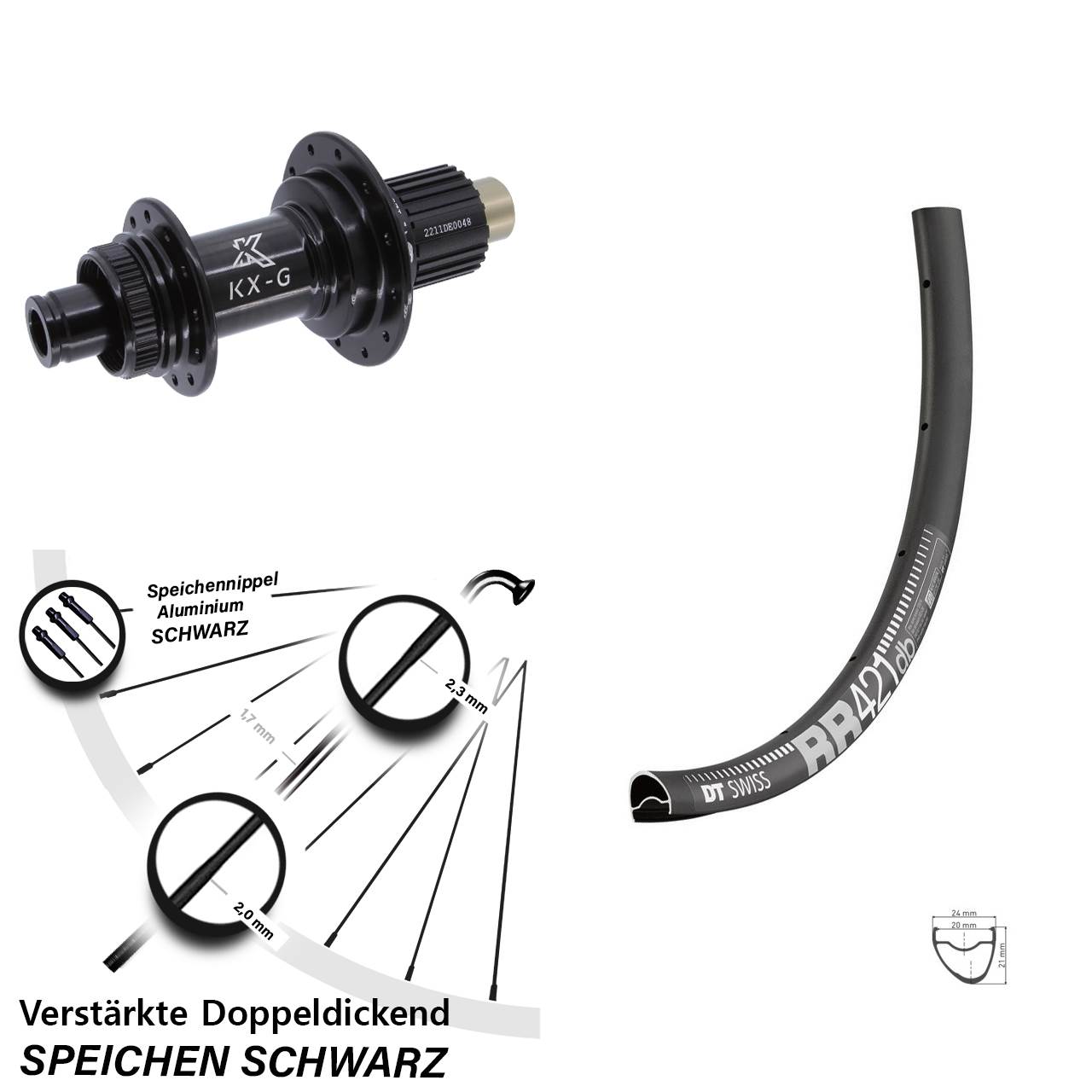 DT Swiss RR 421 KX-G Steckachse 28 Zoll Hinterrad Centerlock 12x142 Shimano Micro Spline