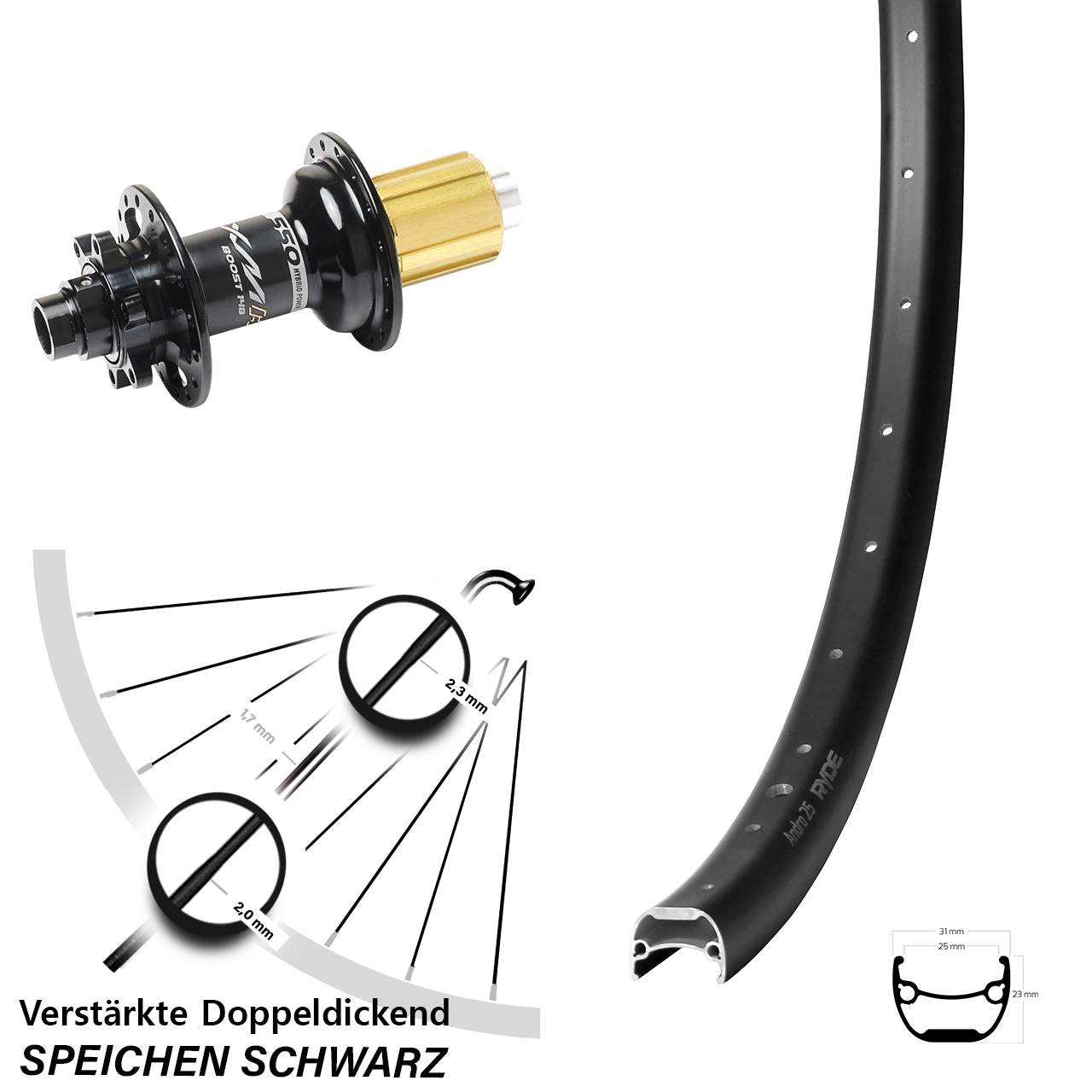 29 Zoll Ryde Andra 25 Miche XMH 550 Hinterrad 6-Loch 12x148 8-11 fach HG