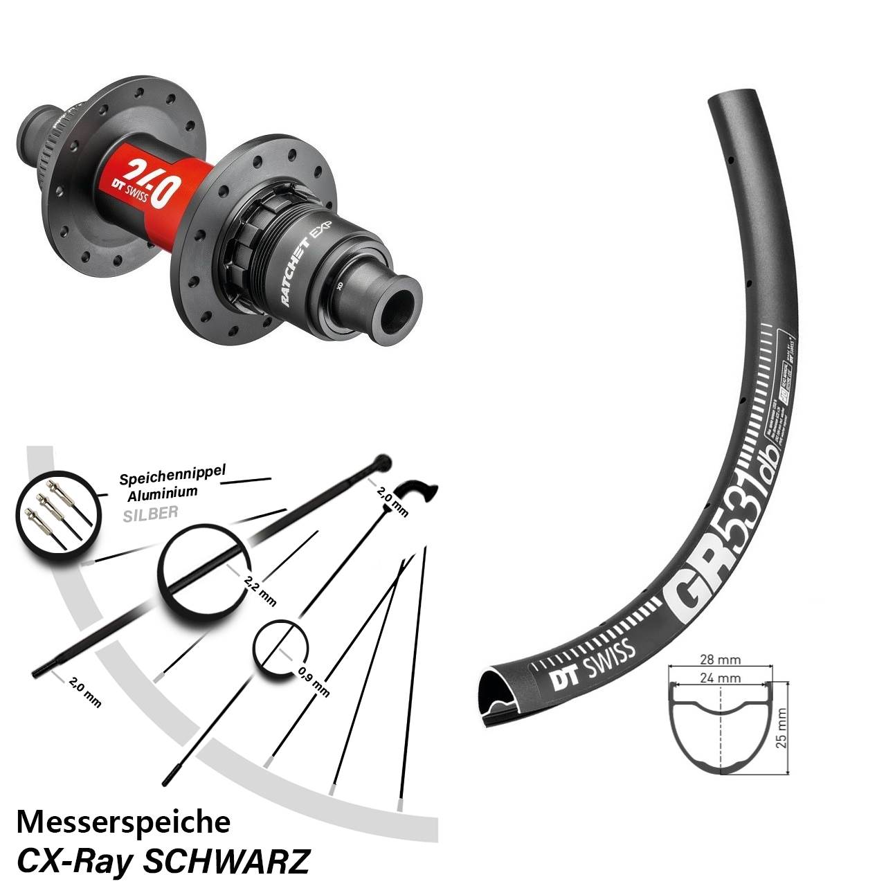 Disc Hinterrad 28-29 Zoll DT Swiss GR 531-240 EXP Sram XDR 12x142 CX-Ray Aerospeiche
