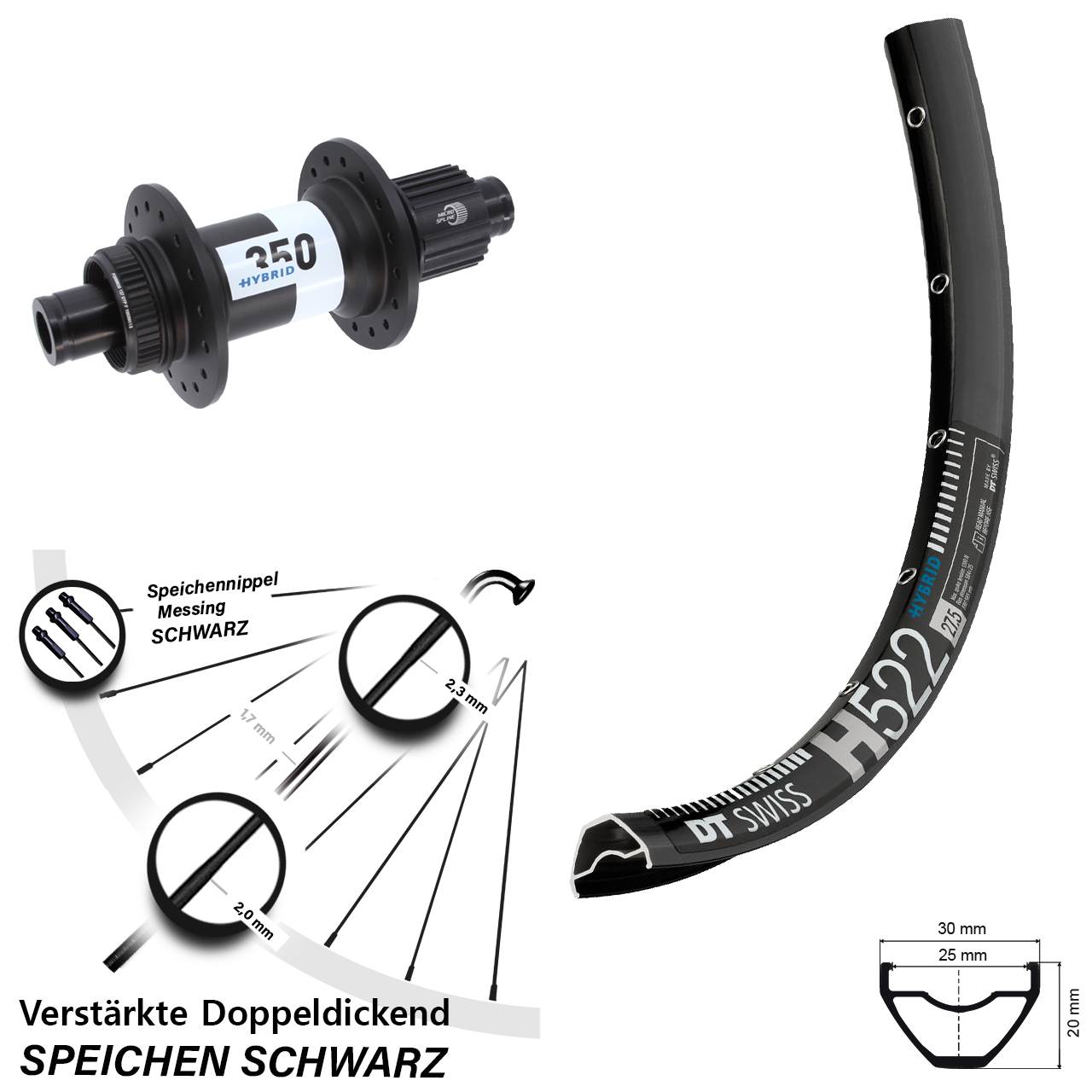 29 Zoll DT Swiss H522-350 Hybrid Disc Hinterrad 12x148 Boost Micro Spline