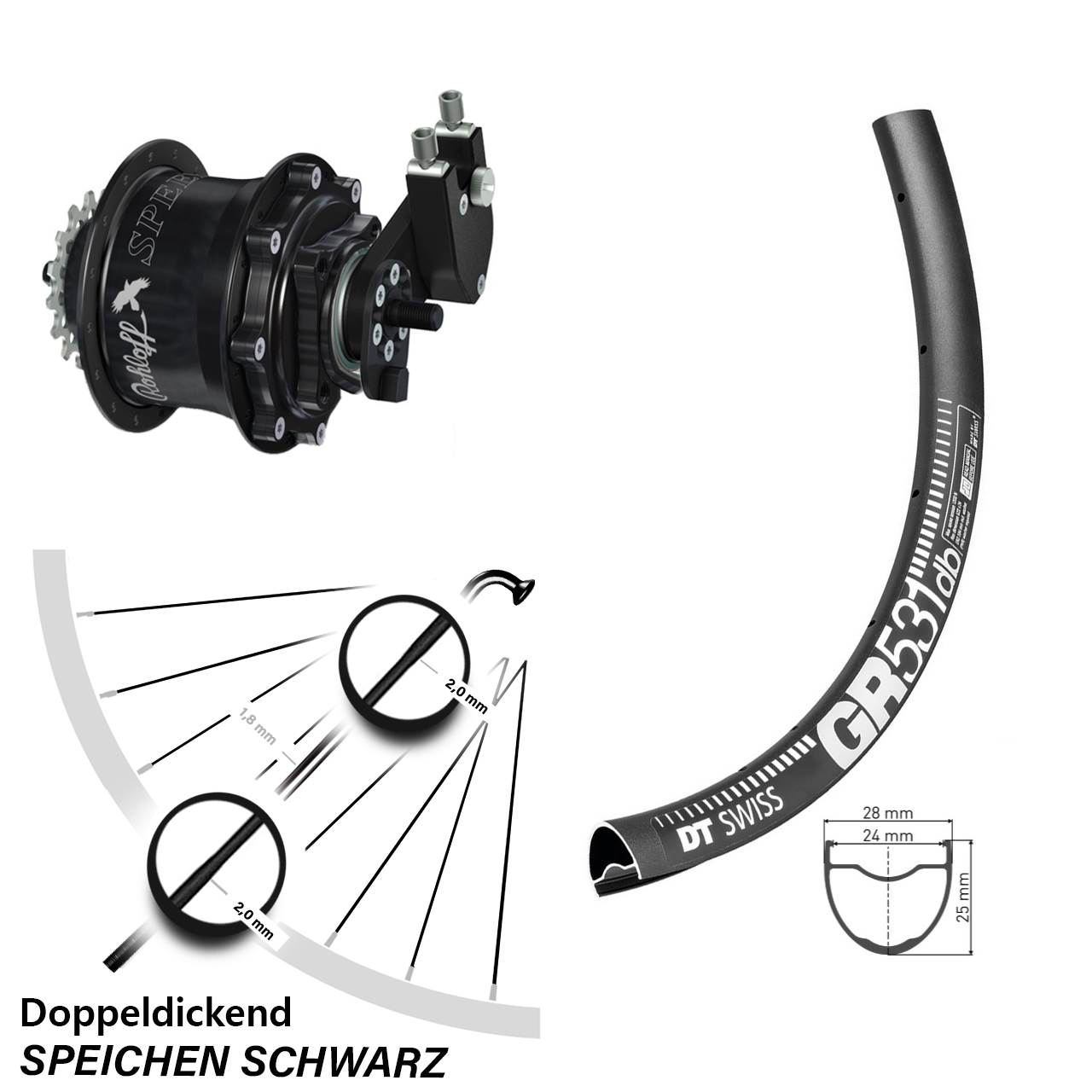 Hinterrad 27,5 Zoll DT Swiss GR 531 Disc Rohloff Speedhub 500/14 TS DB OEM Tandem schwarz