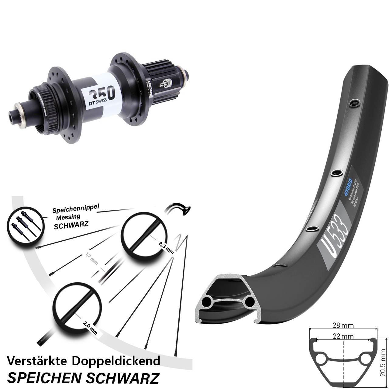 DT Swiss U 533-350 Ratchet 36 28-29 Zoll Hinterrad für Schnellspanner Micro Spline