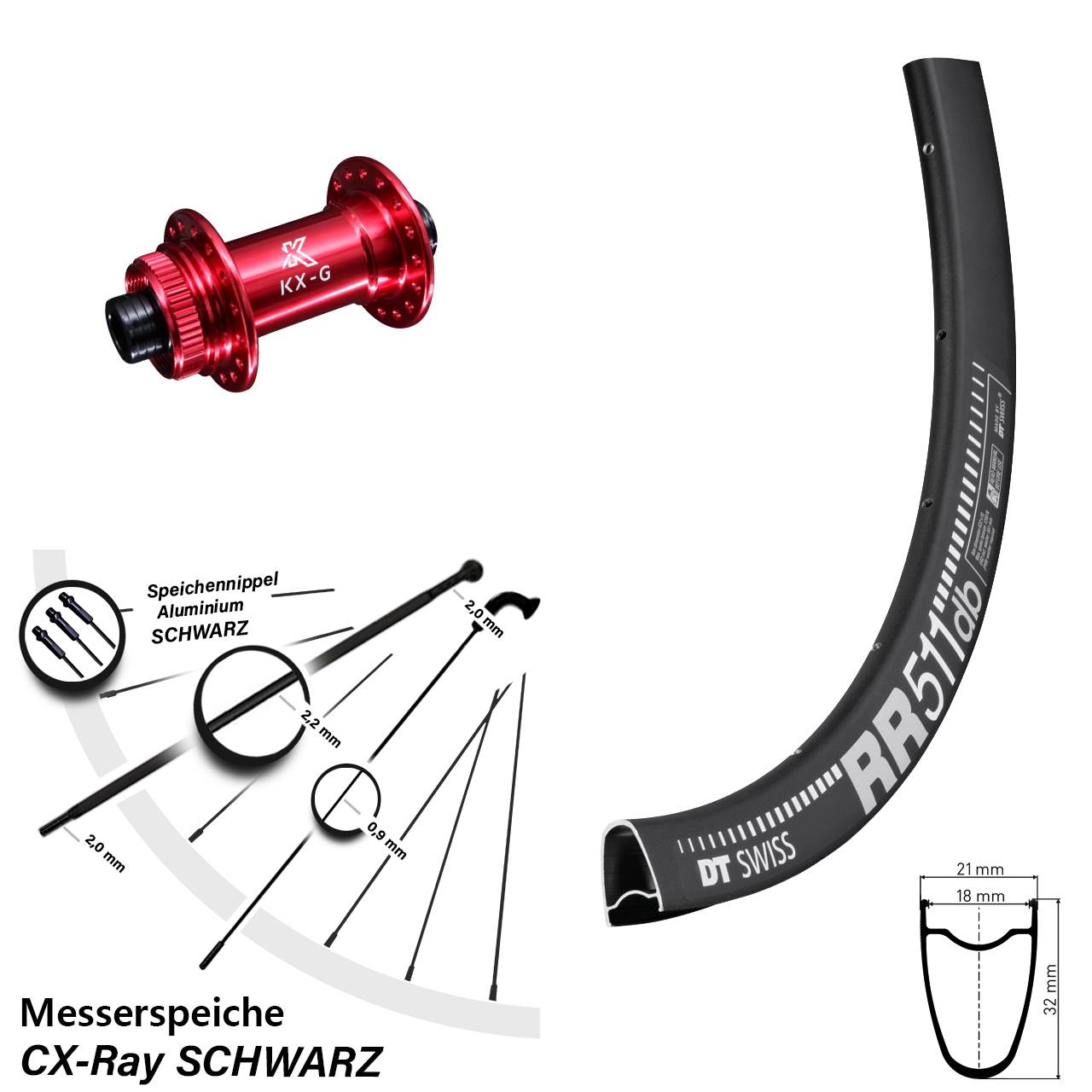 28 Zoll DT Swiss RR 511 KX-G rot Vorderrad Centerlock 12x100 CX-Ray